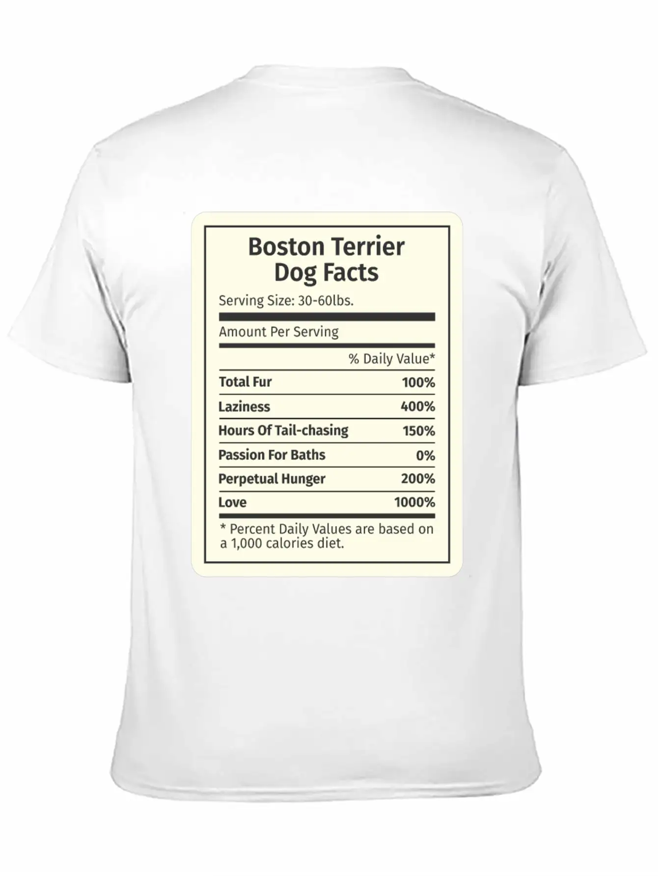 Boston Terrier Nutrition Facts Basic Graphic T-Shirt ¨C Daily Comfort In Soft Cotton