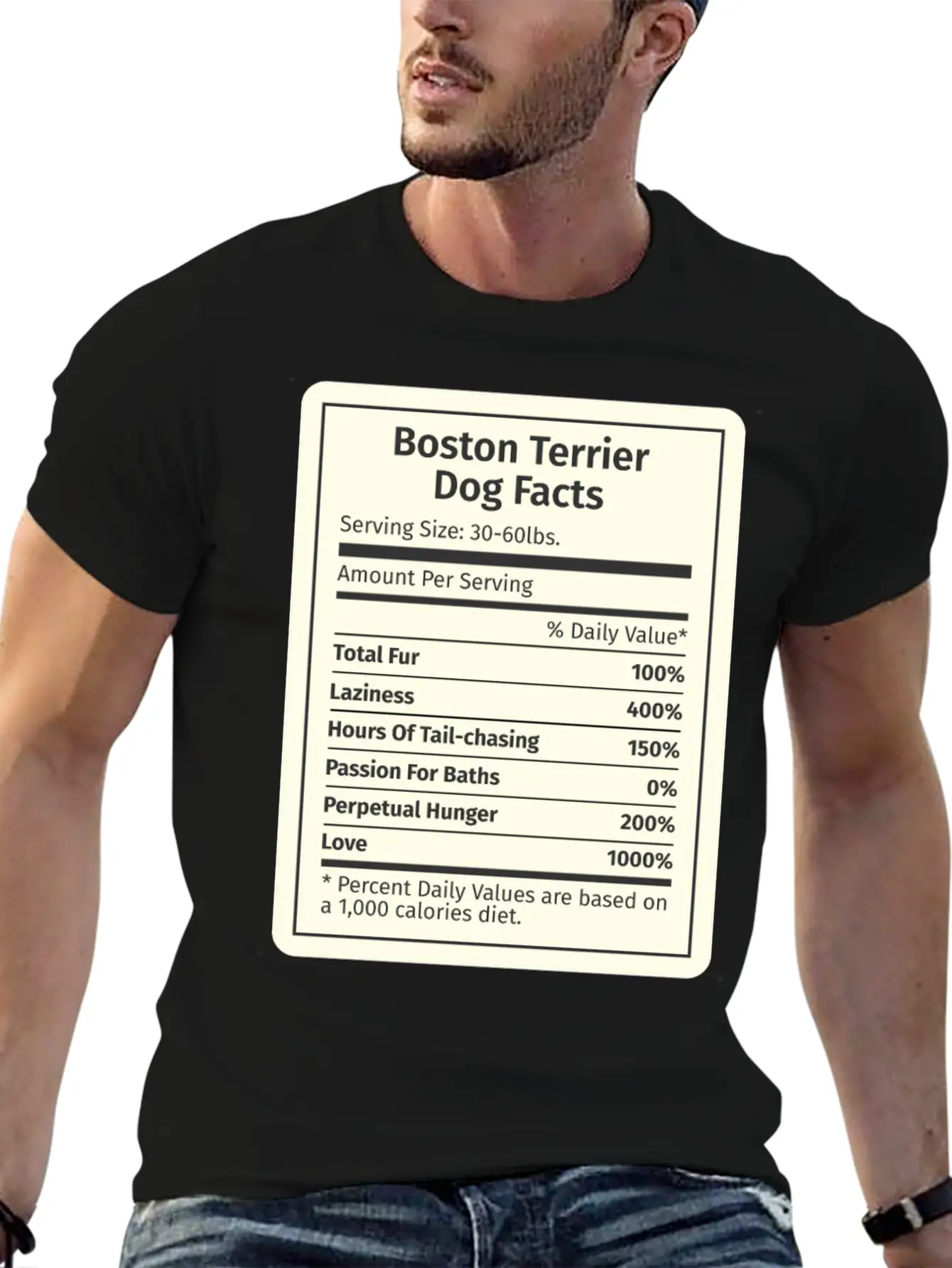 Boston Terrier Nutrition Facts Basic Graphic T-Shirt ¨C Daily Comfort In Soft Cotton