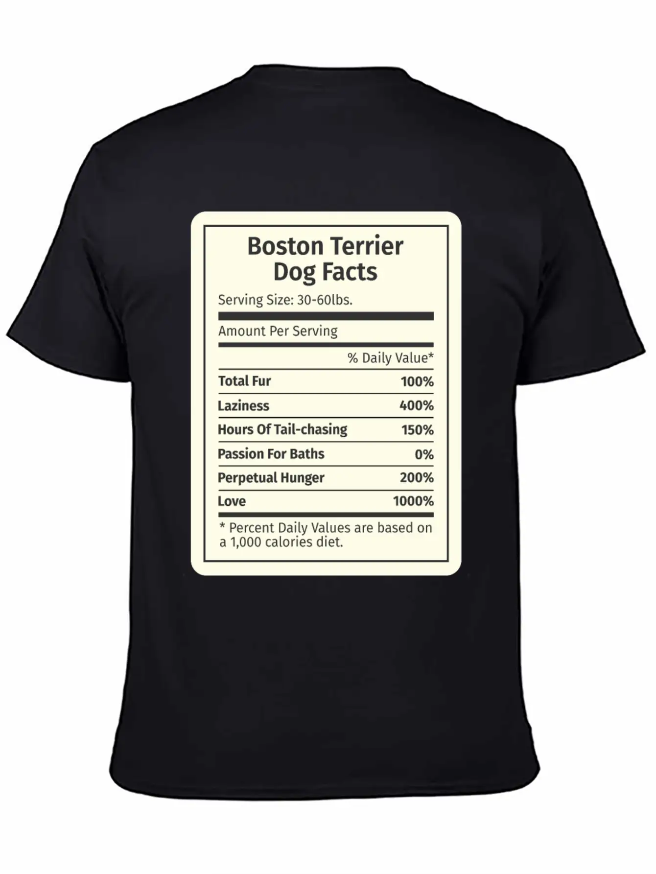 Boston Terrier Nutrition Facts Basic Graphic T-Shirt ¨C Daily Comfort In Soft Cotton