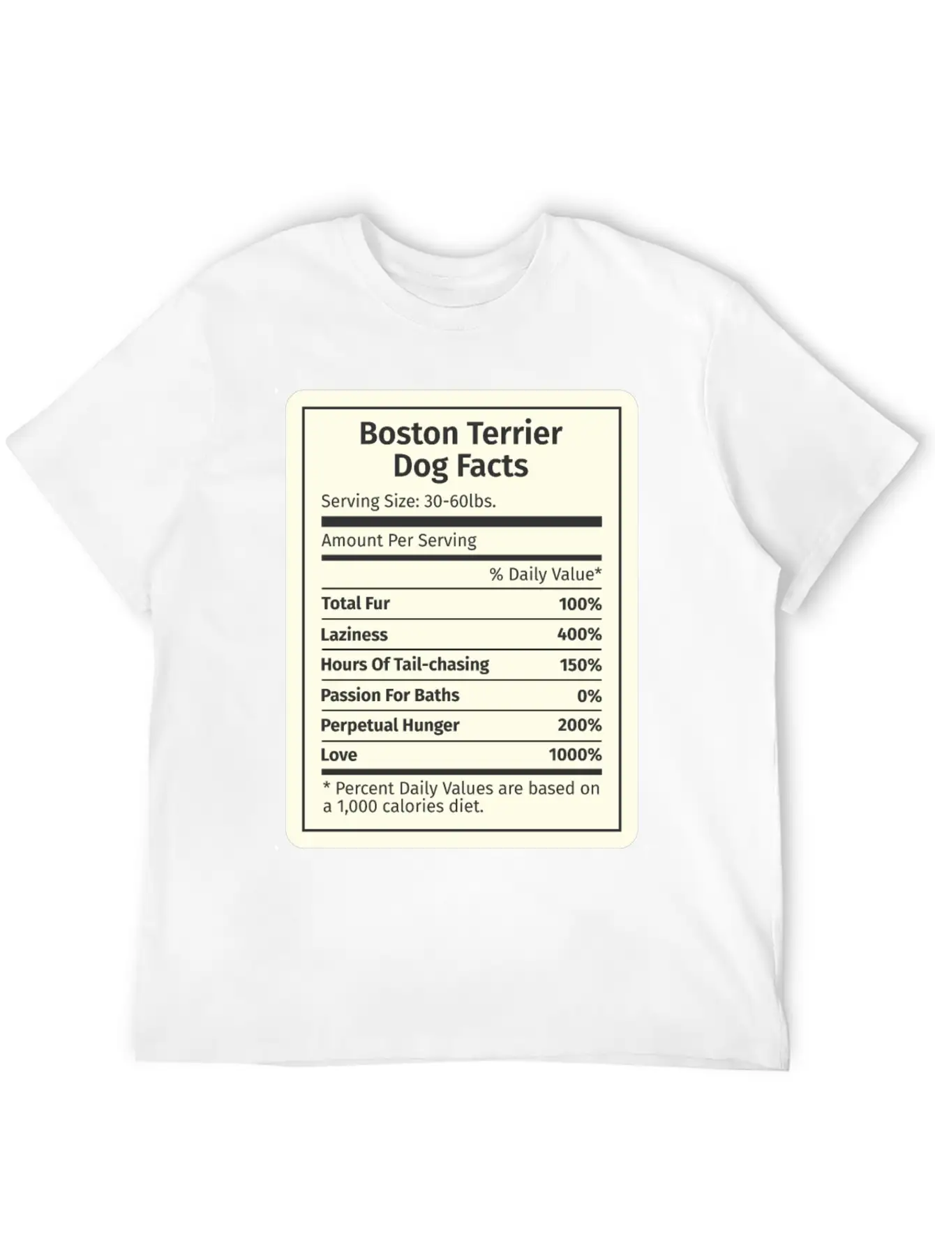Boston Terrier Nutrition Facts Basic Graphic T-Shirt ¨C Daily Comfort In Soft Cotton