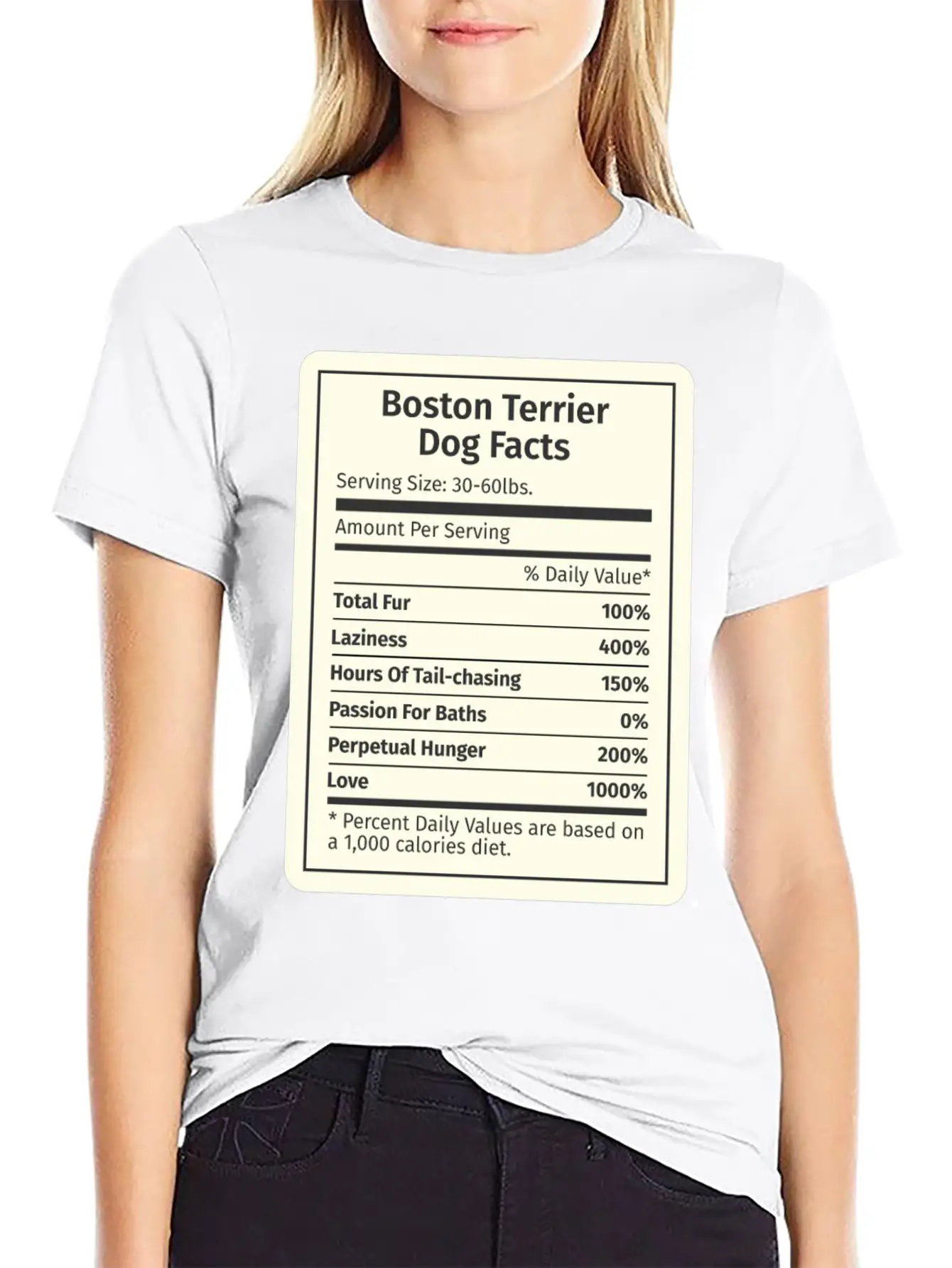 Boston Terrier Nutrition Facts Basic Graphic T-Shirt ¨C Daily Comfort In Soft Cotton