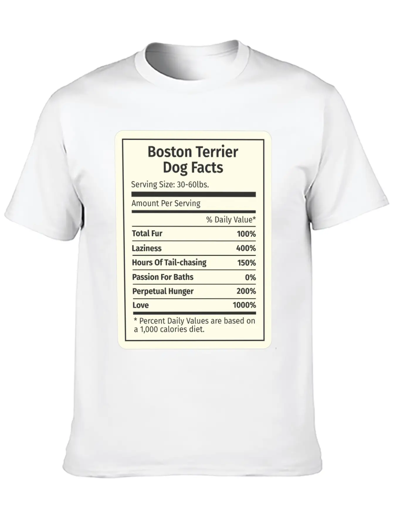 Boston Terrier Nutrition Facts Basic Graphic T-Shirt ¨C Daily Comfort In Soft Cotton