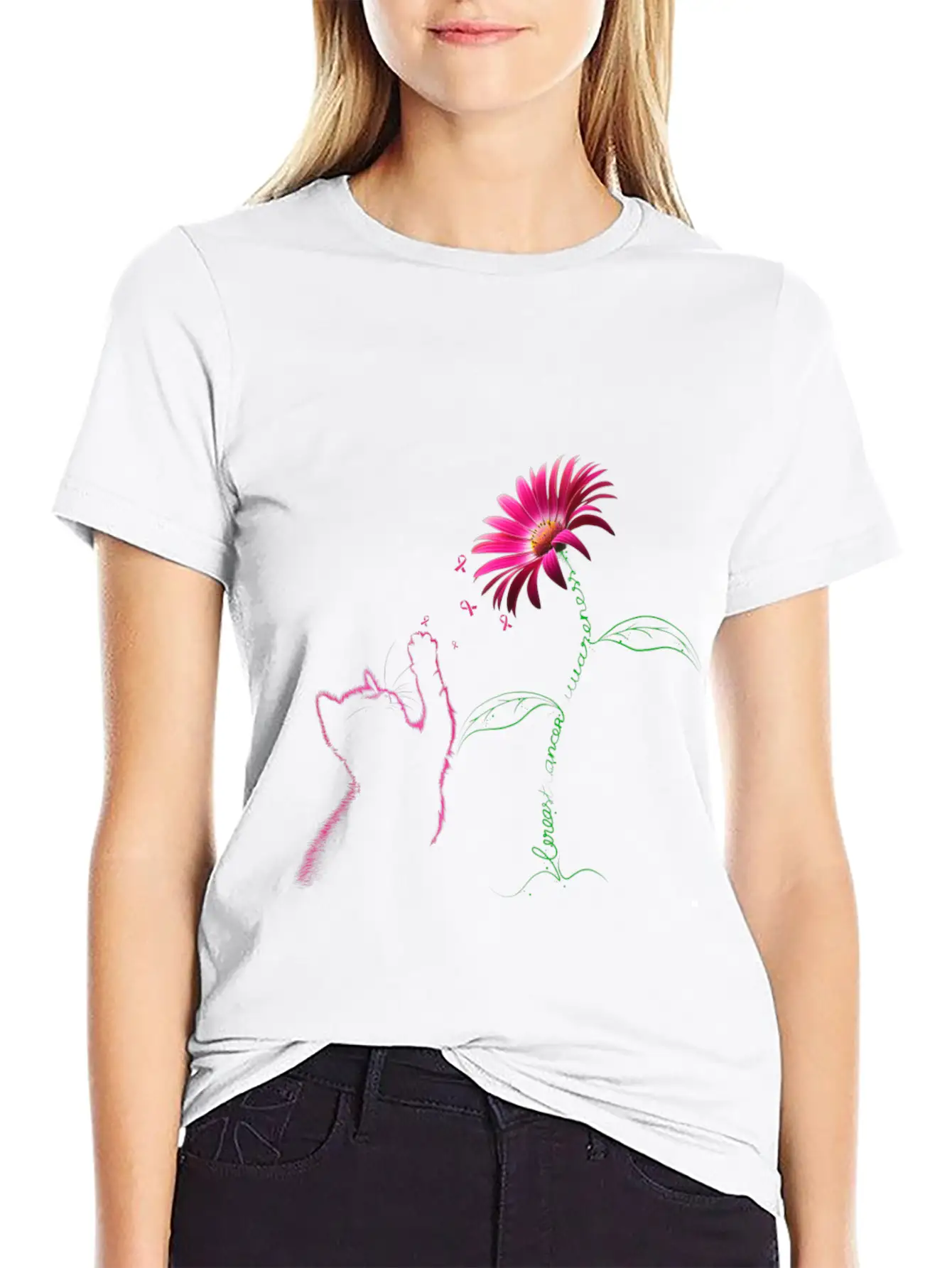 Breast Cancer Awareness Ribbon Daisy Flower Basic Graphic T-Shirt ¨C Daily Comfort In Soft Cotton