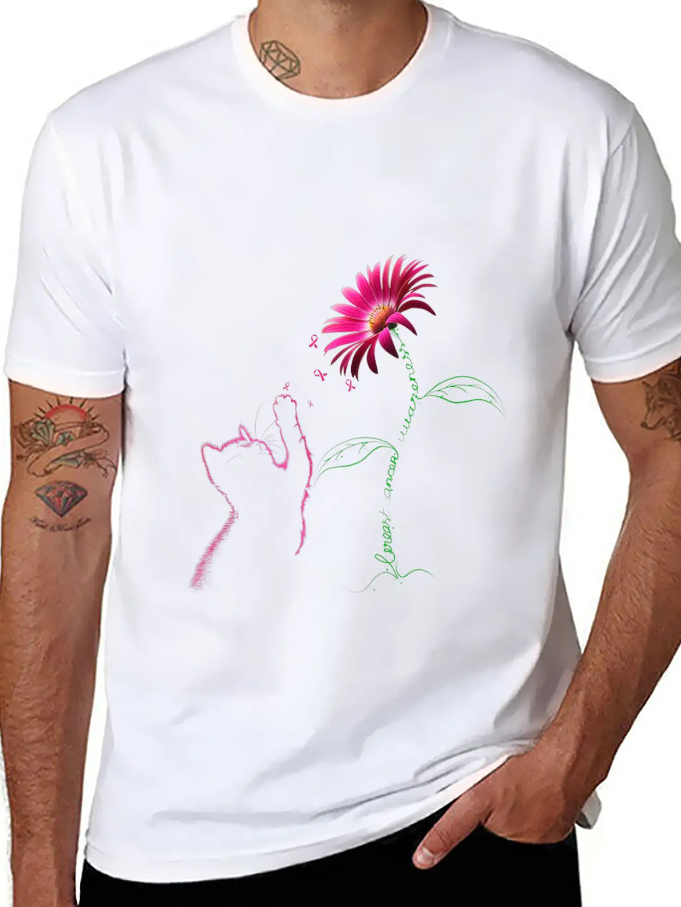 Breast Cancer Awareness Ribbon Daisy Flower Basic Graphic T-Shirt ¨C Daily Comfort In Soft Cotton