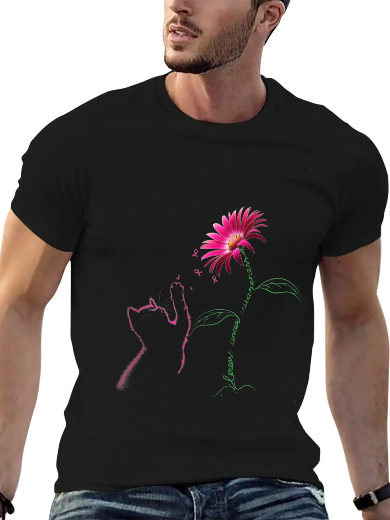 Breast Cancer Awareness Ribbon Daisy Flower Basic Graphic T-Shirt ¨C Daily Comfort In Soft Cotton