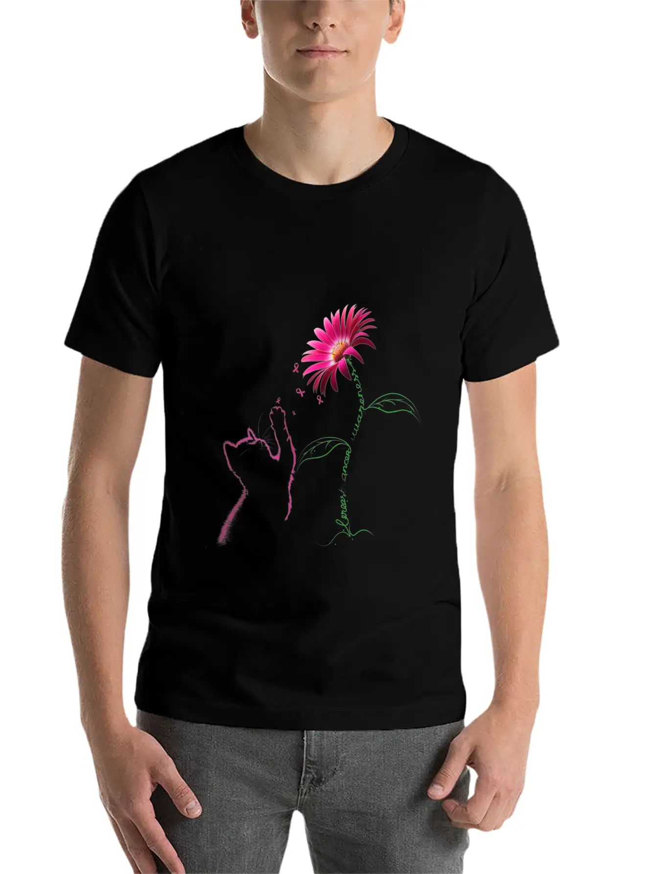 Breast Cancer Awareness Ribbon Daisy Flower Basic Graphic T-Shirt ¨C Daily Comfort In Soft Cotton
