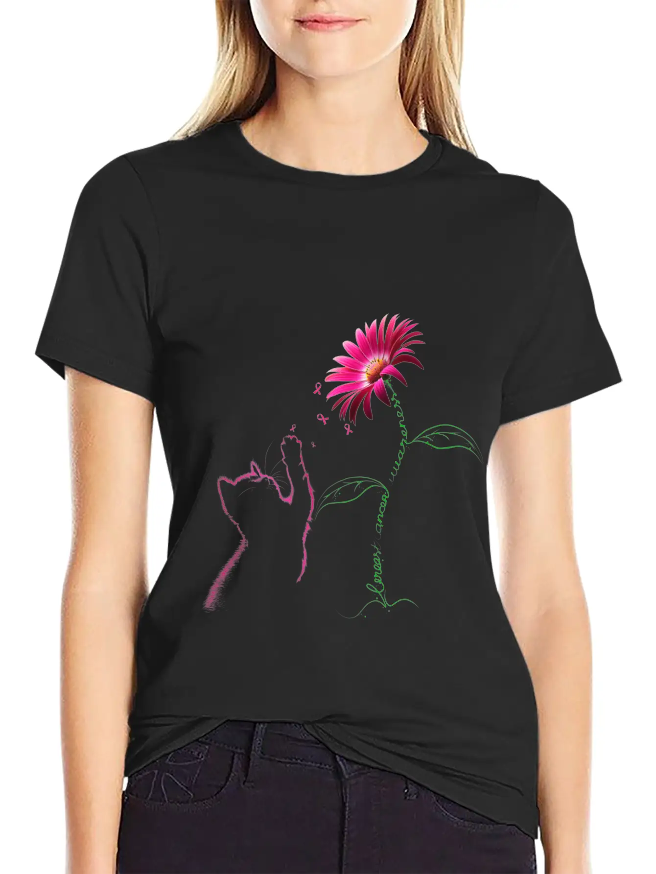 Breast Cancer Awareness Ribbon Daisy Flower Basic Graphic T-Shirt ¨C Daily Comfort In Soft Cotton