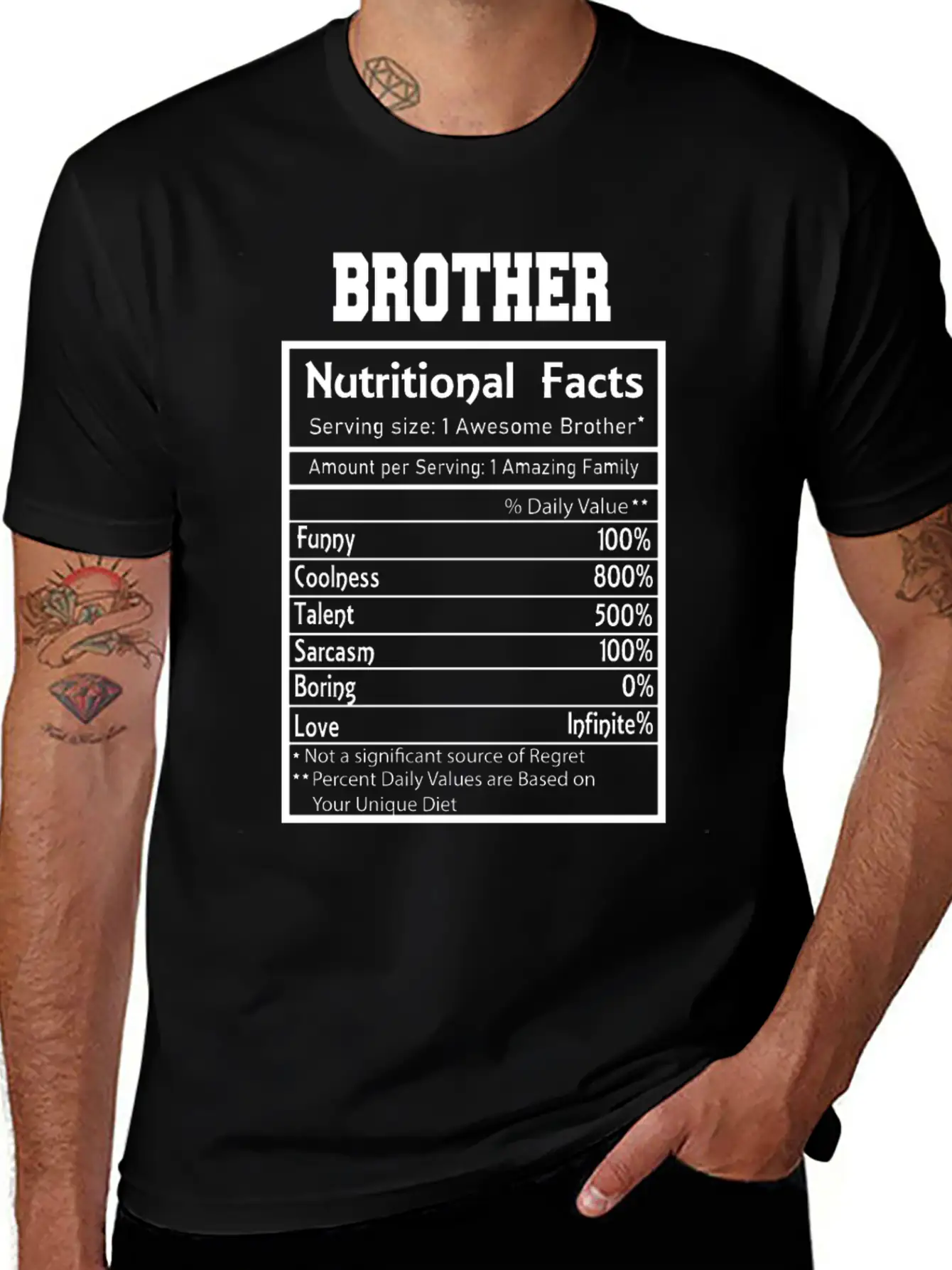 Brother Nutritional Facts Funny Essential Cotton Tee For Daily Outfits ¨C Unisex Style