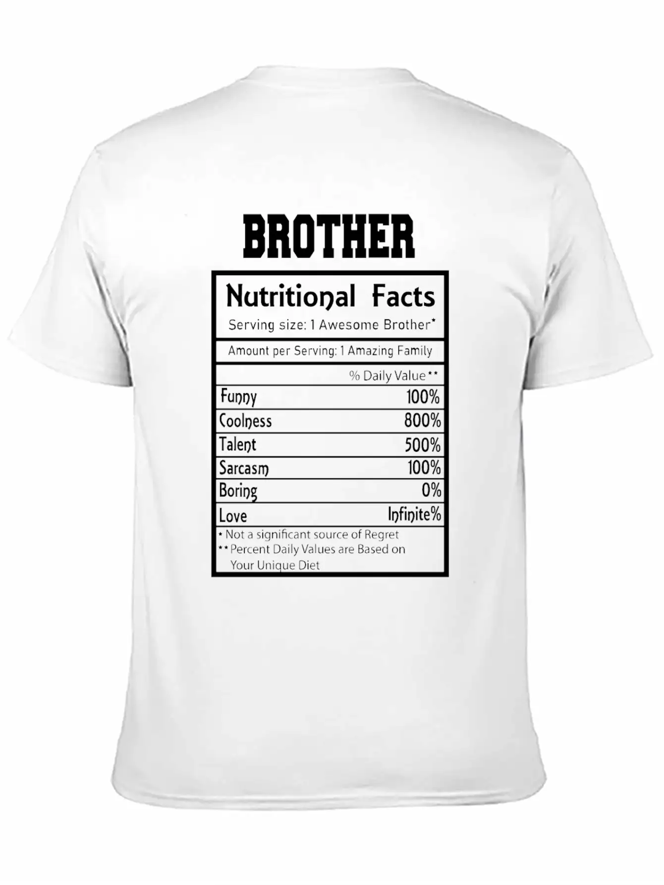 Brother Nutritional Facts Funny Essential Cotton Tee For Daily Outfits ¨C Unisex Style