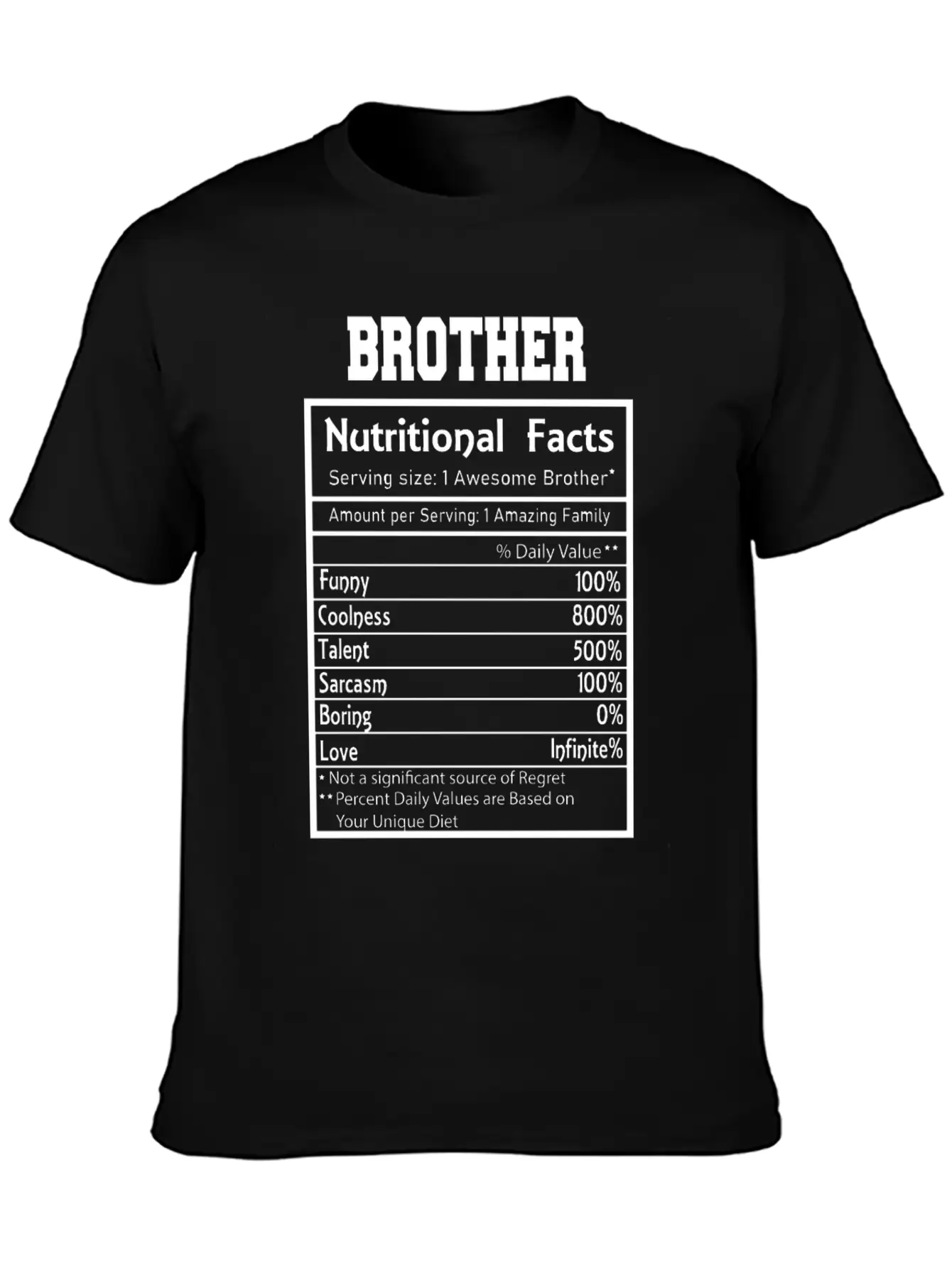 Brother Nutritional Facts Funny Essential Cotton Tee For Daily Outfits ¨C Unisex Style