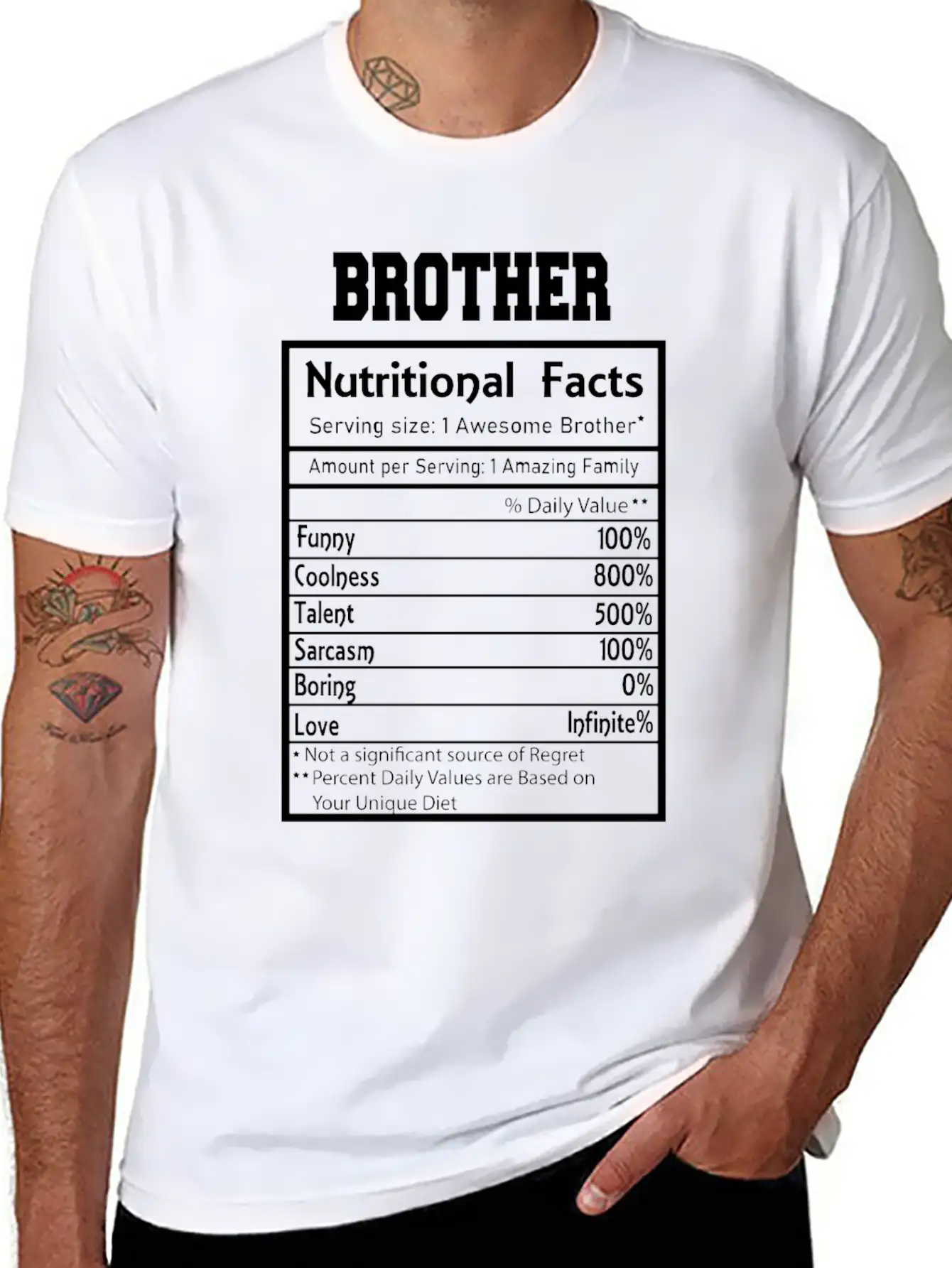 Brother Nutritional Facts Funny Essential Cotton Tee For Daily Outfits ¨C Unisex Style