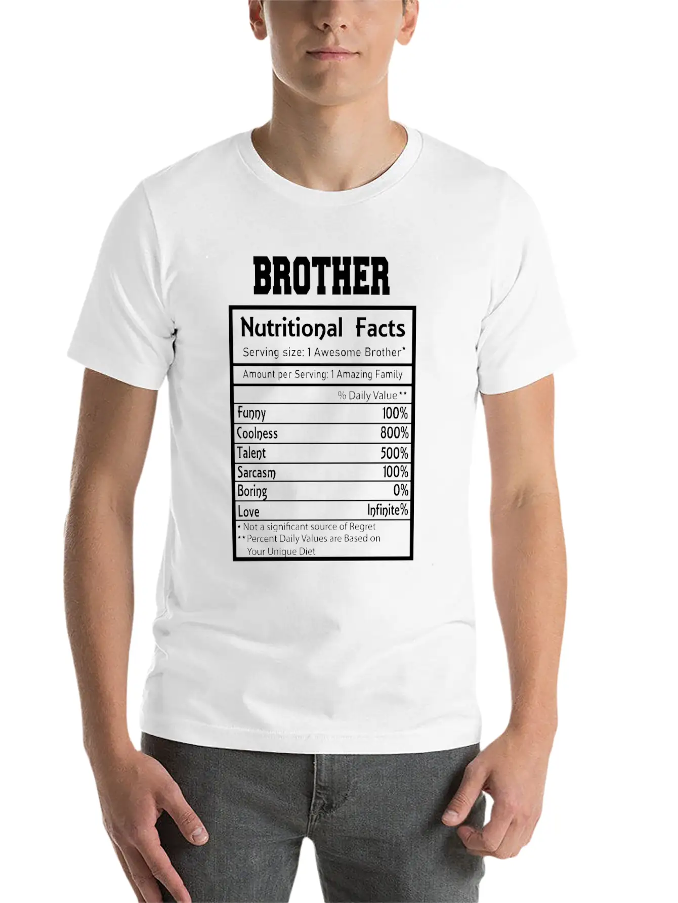 Brother Nutritional Facts Funny Essential Cotton Tee For Daily Outfits ¨C Unisex Style