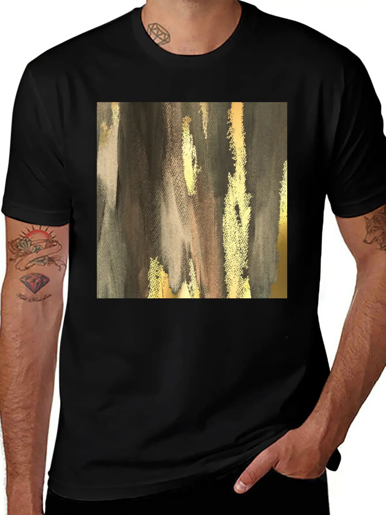 Brown Paint Brushstrokes Gold Foil Abstract Essential Cotton Tee For Daily Outfits ¨C Unisex Style