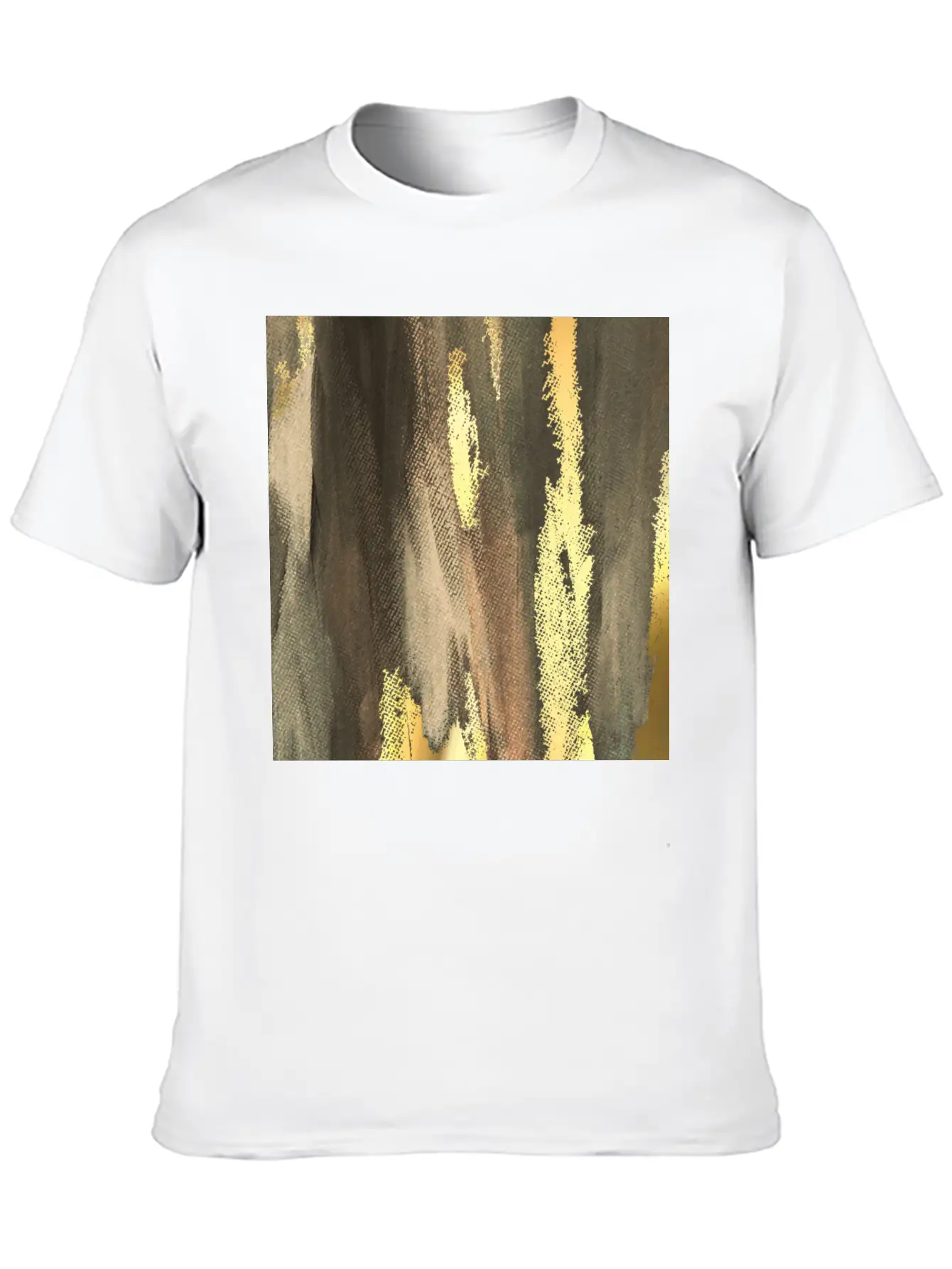 Brown Paint Brushstrokes Gold Foil Abstract Essential Cotton Tee For Daily Outfits ¨C Unisex Style