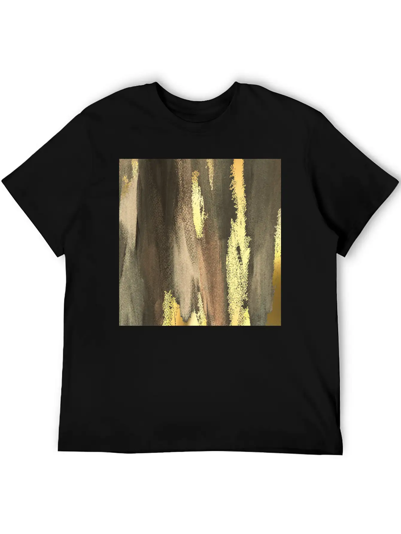 Brown Paint Brushstrokes Gold Foil Abstract Essential Cotton Tee For Daily Outfits ¨C Unisex Style