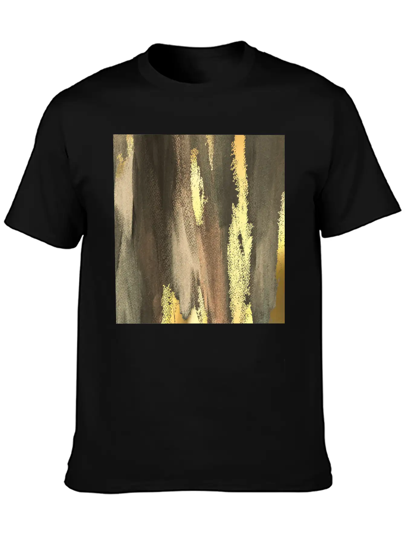 Brown Paint Brushstrokes Gold Foil Abstract Essential Cotton Tee For Daily Outfits ¨C Unisex Style
