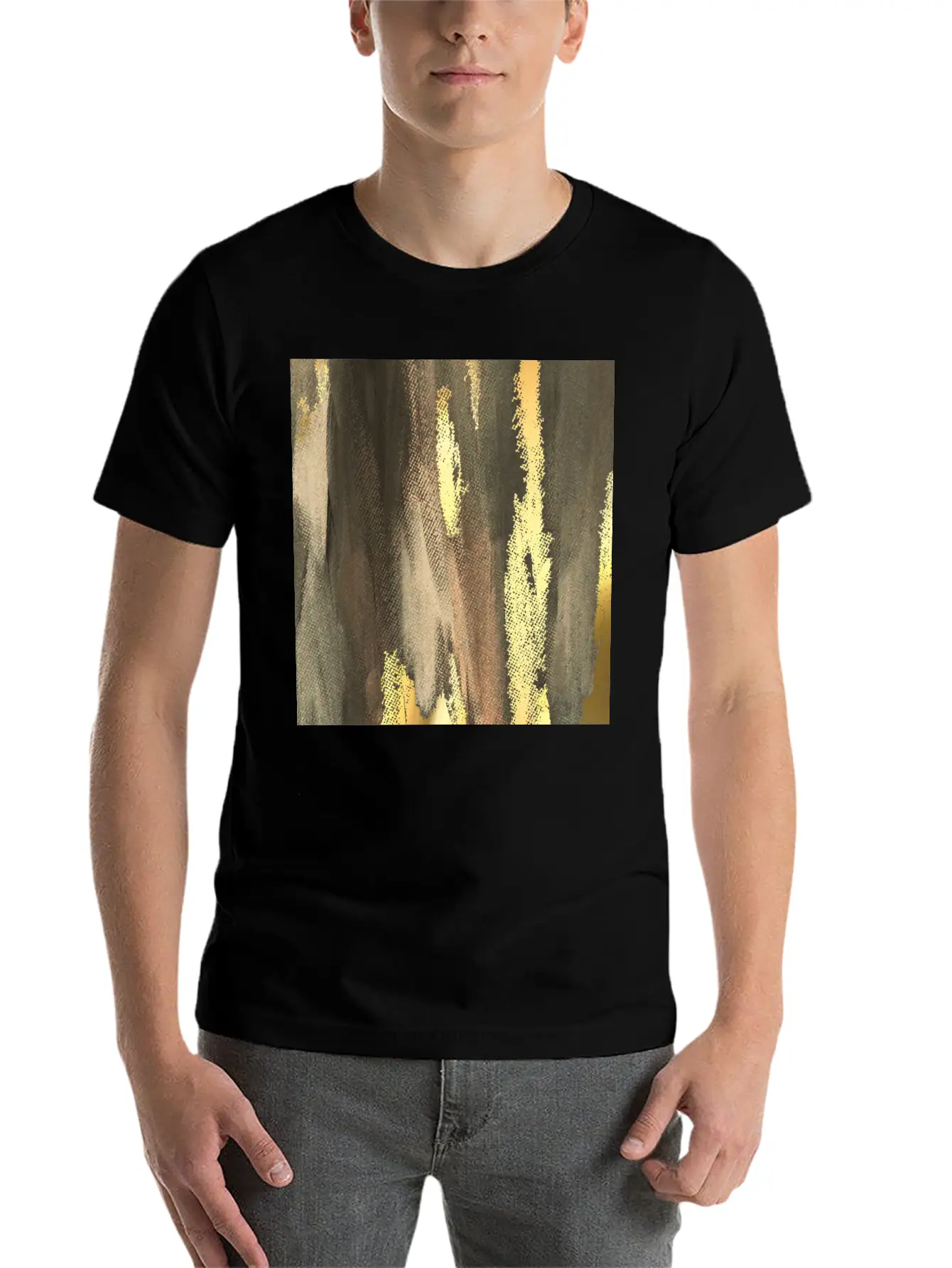 Brown Paint Brushstrokes Gold Foil Abstract Essential Cotton Tee For Daily Outfits ¨C Unisex Style