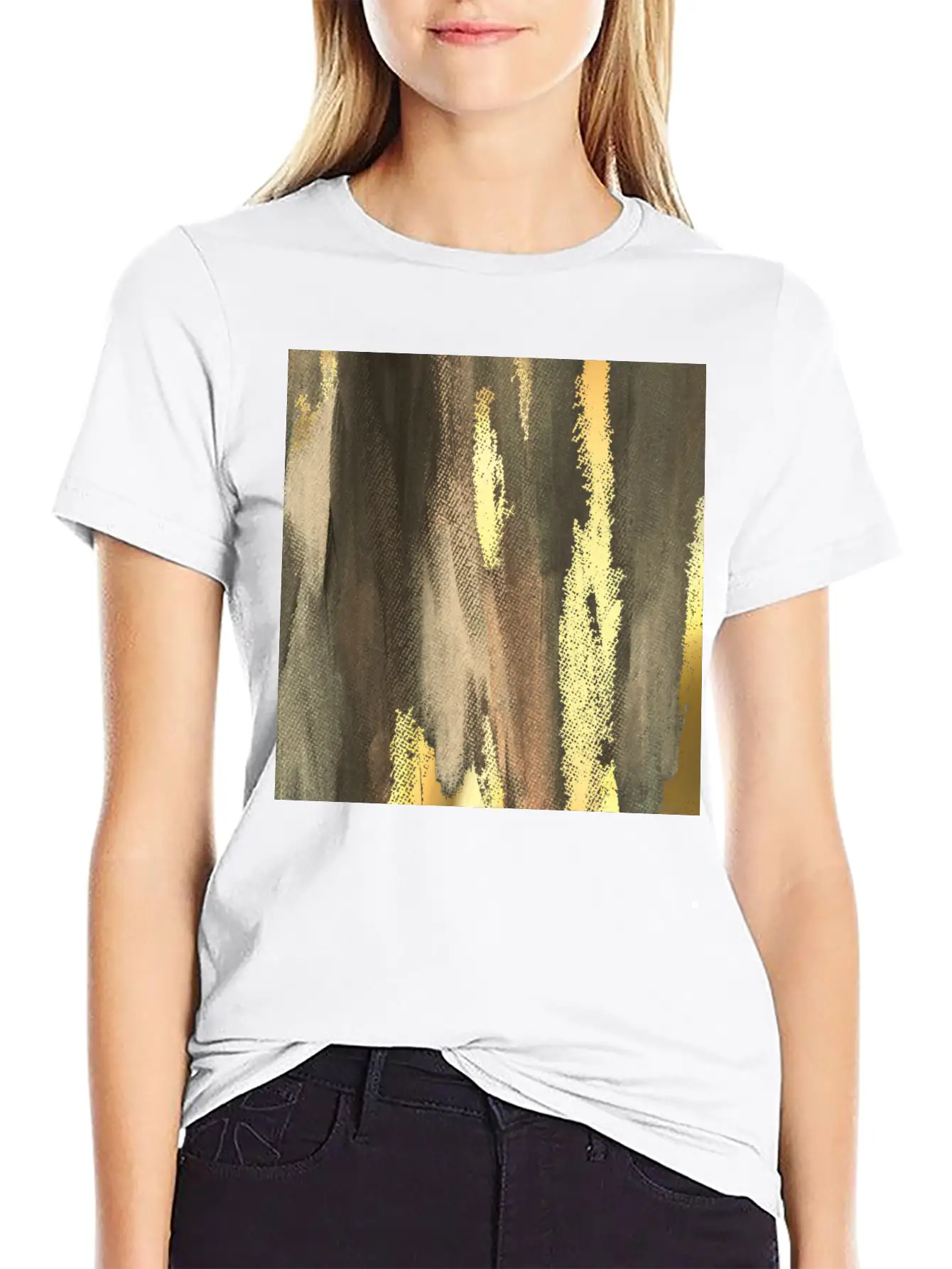 Brown Paint Brushstrokes Gold Foil Abstract Essential Cotton Tee For Daily Outfits ¨C Unisex Style