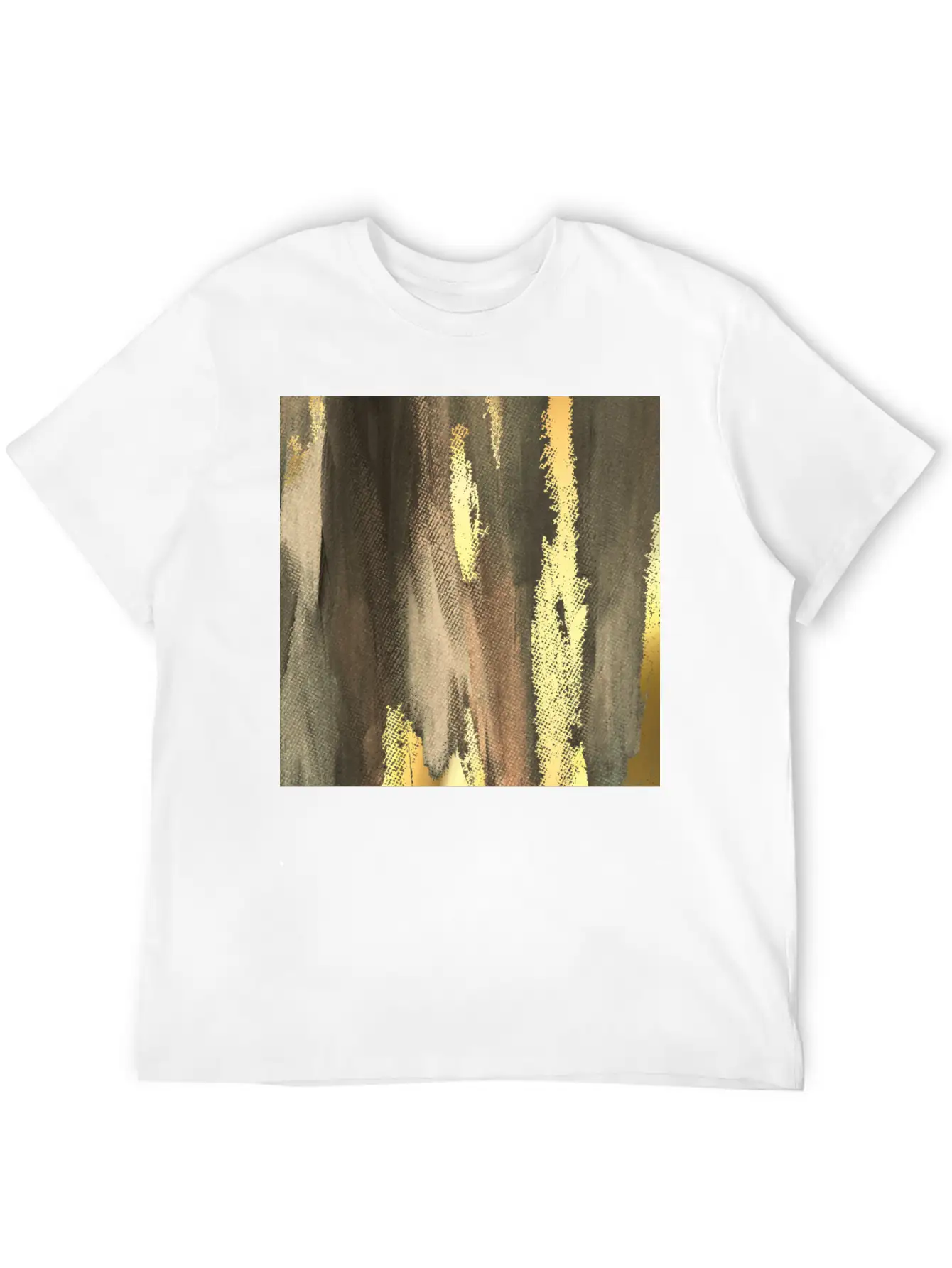 Brown Paint Brushstrokes Gold Foil Abstract Essential Cotton Tee For Daily Outfits ¨C Unisex Style
