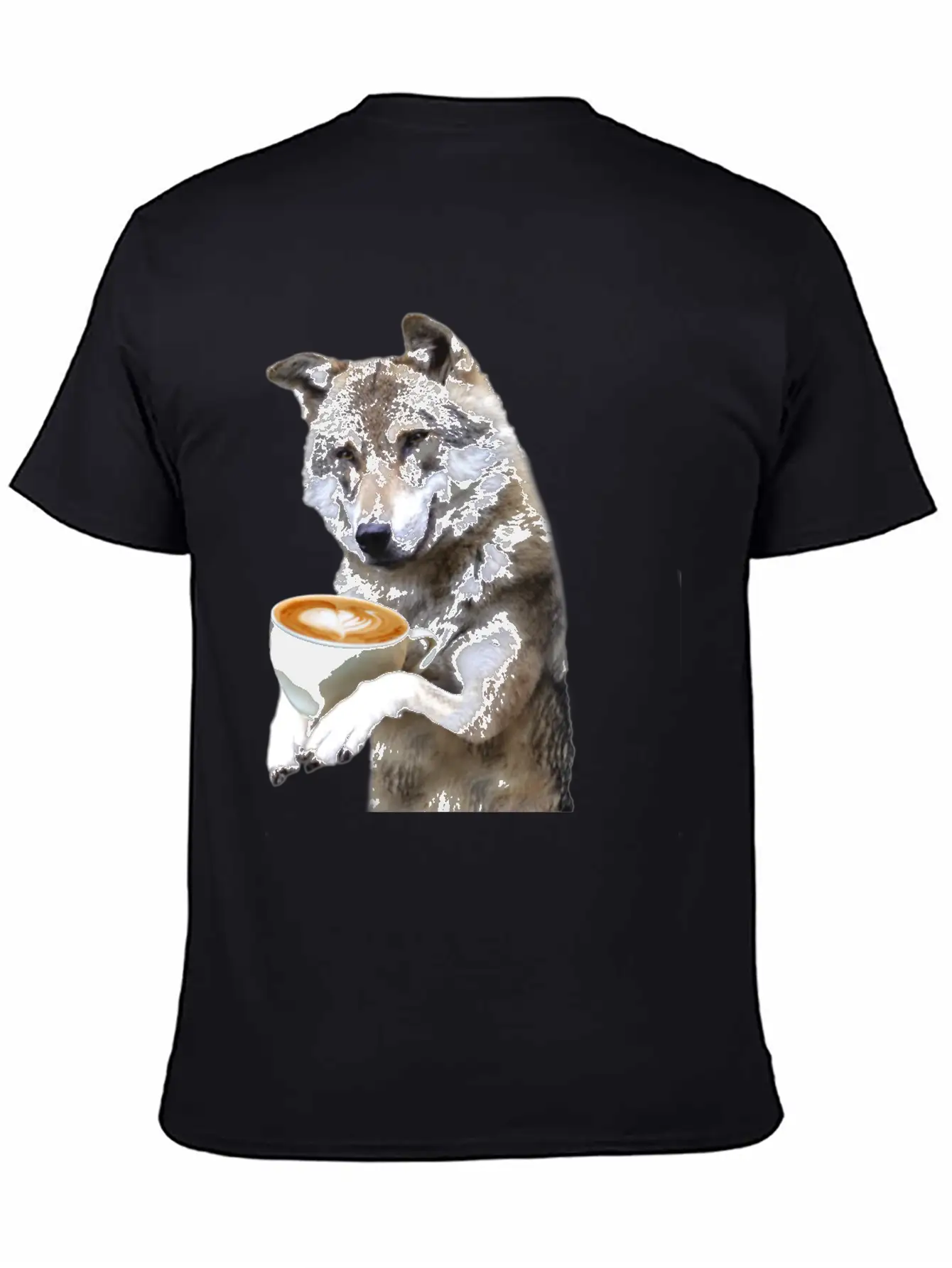 Brown Wolf Wolves Drinking Coffee Smiling Funny Essential Cotton Tee For Daily Outfits ¨C Unisex Style