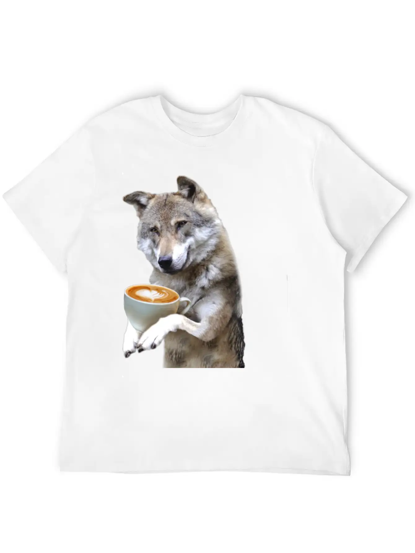 Brown Wolf Wolves Drinking Coffee Smiling Funny Essential Cotton Tee For Daily Outfits ¨C Unisex Style