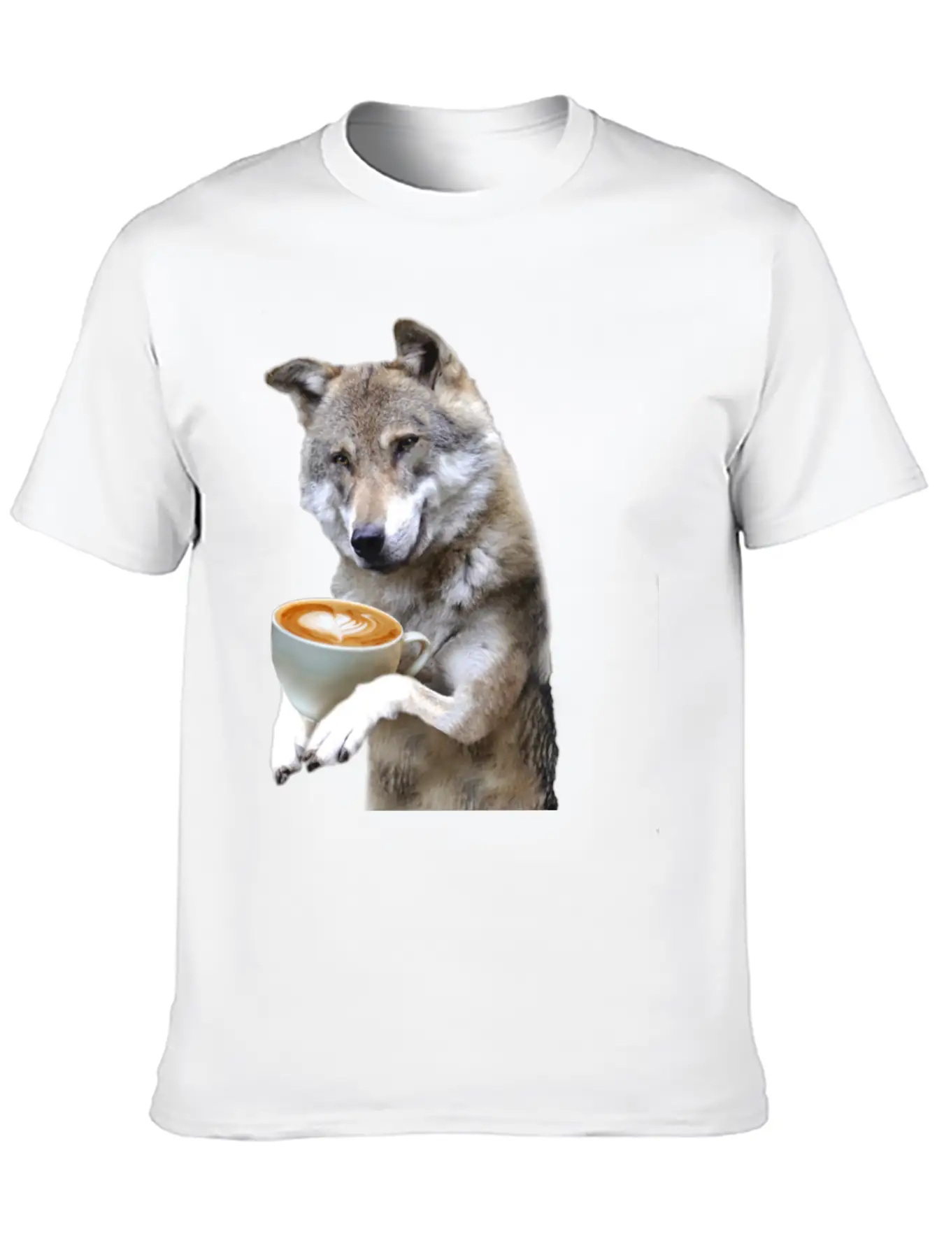 Brown Wolf Wolves Drinking Coffee Smiling Funny Essential Cotton Tee For Daily Outfits ¨C Unisex Style