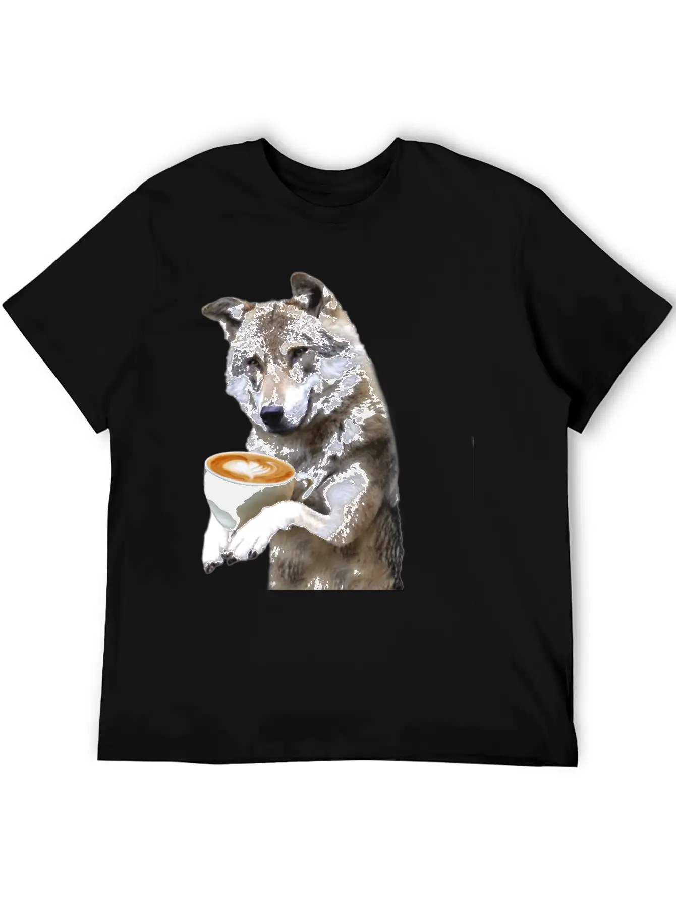Brown Wolf Wolves Drinking Coffee Smiling Funny Essential Cotton Tee For Daily Outfits ¨C Unisex Style