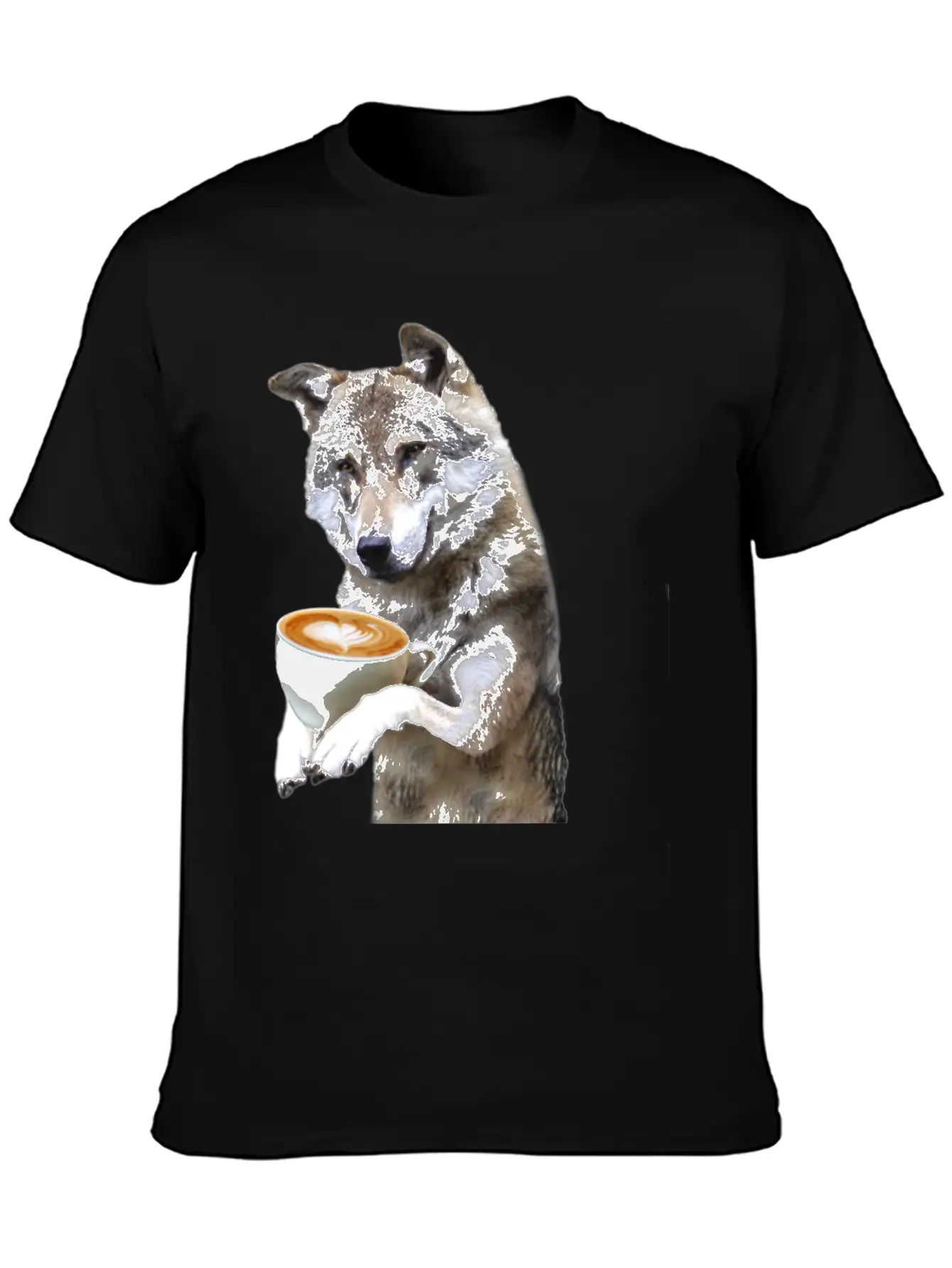 Brown Wolf Wolves Drinking Coffee Smiling Funny Essential Cotton Tee For Daily Outfits ¨C Unisex Style