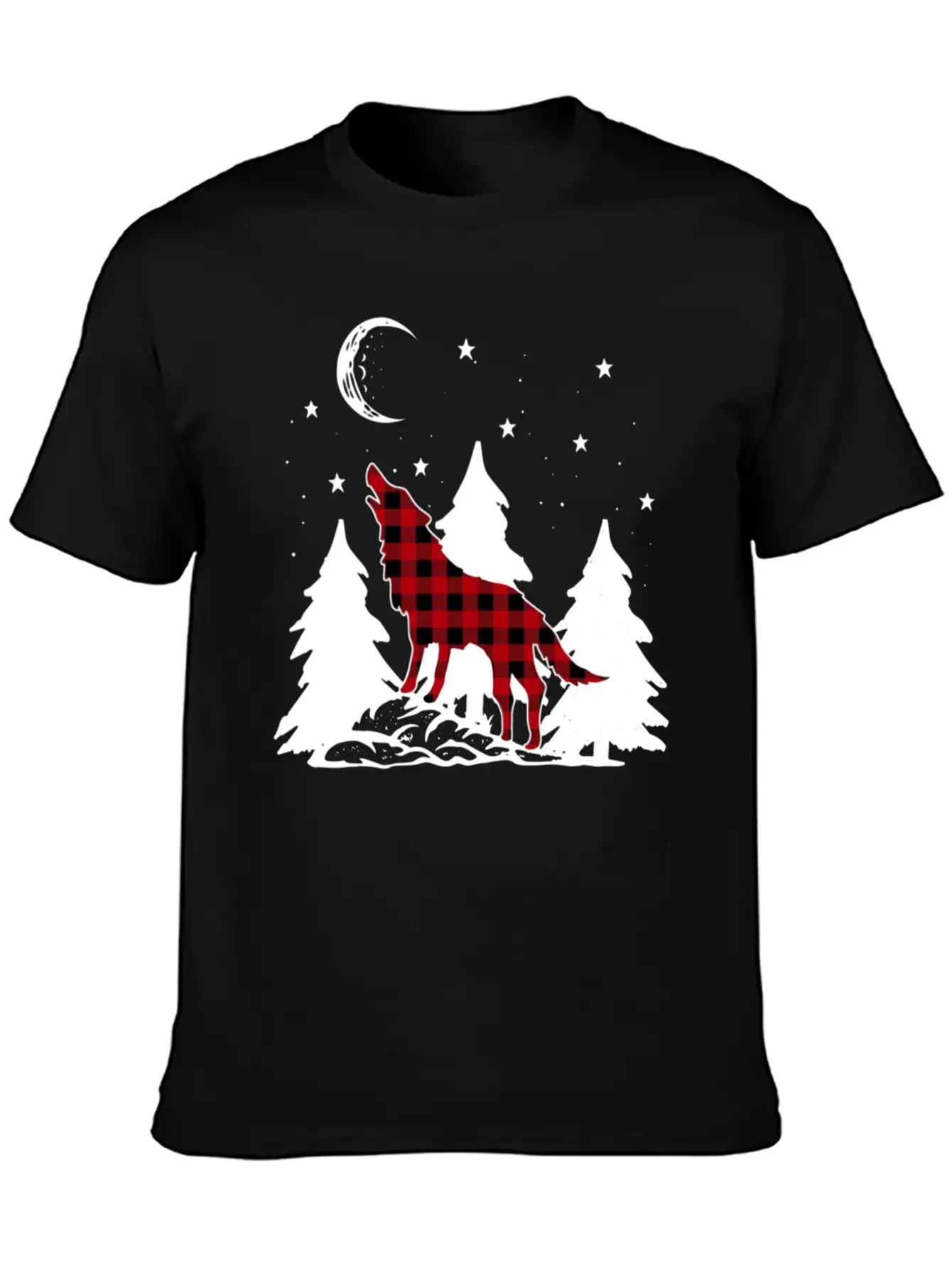 Buffalo Plaid Wolf Howling Christmas Pajama Basic Graphic T-Shirt ¨C Daily Comfort In Soft Cotton