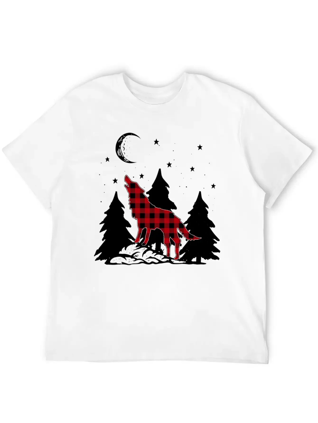 Buffalo Plaid Wolf Howling Christmas Pajama Basic Graphic T-Shirt ¨C Daily Comfort In Soft Cotton