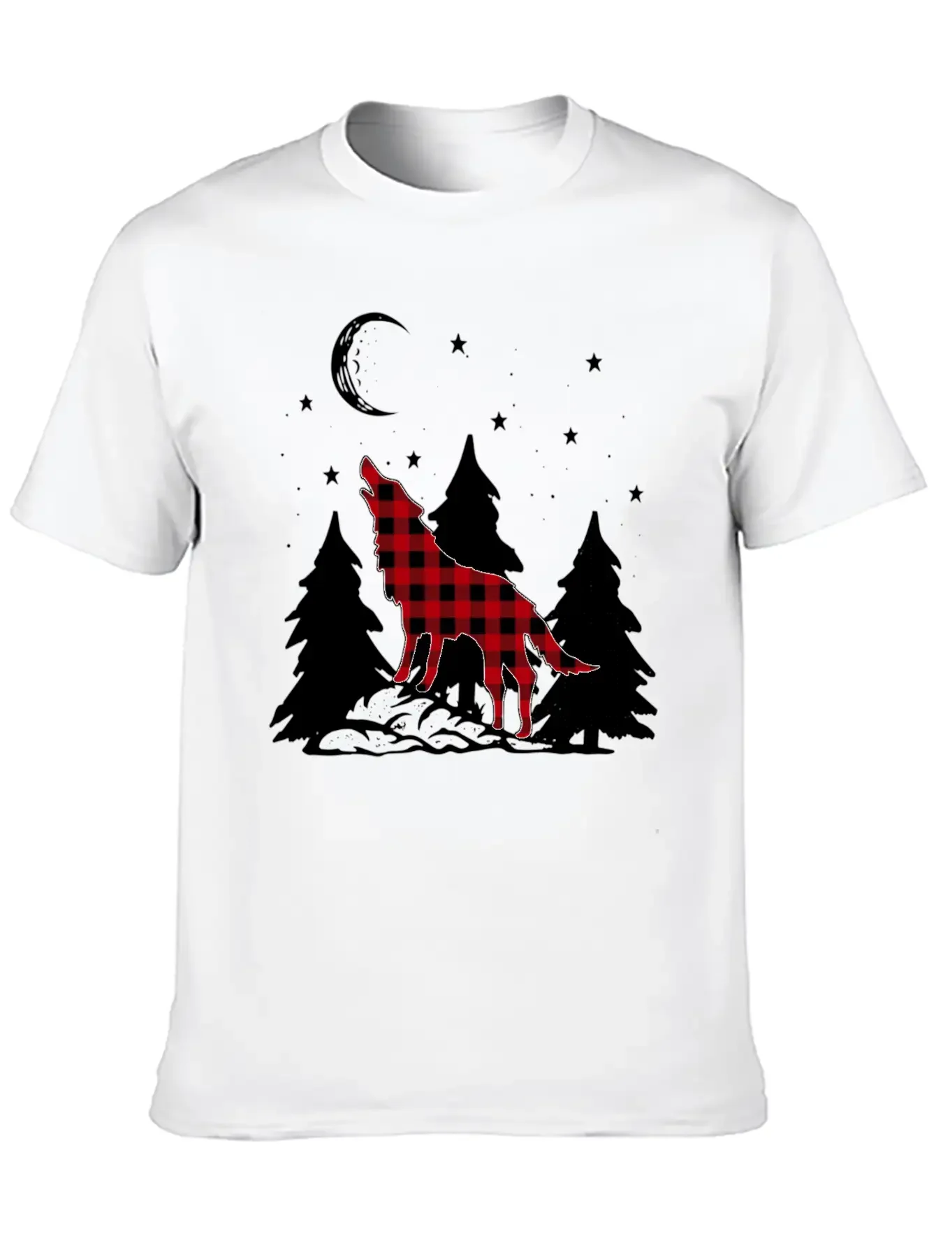 Buffalo Plaid Wolf Howling Christmas Pajama Basic Graphic T-Shirt ¨C Daily Comfort In Soft Cotton