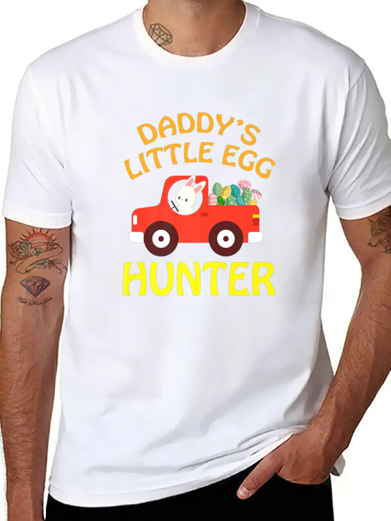 Bunny Drive Car Carring Eggs Daddys Little Egg Hu Basic Graphic T-Shirt ¨C Daily Comfort In Soft Cotton