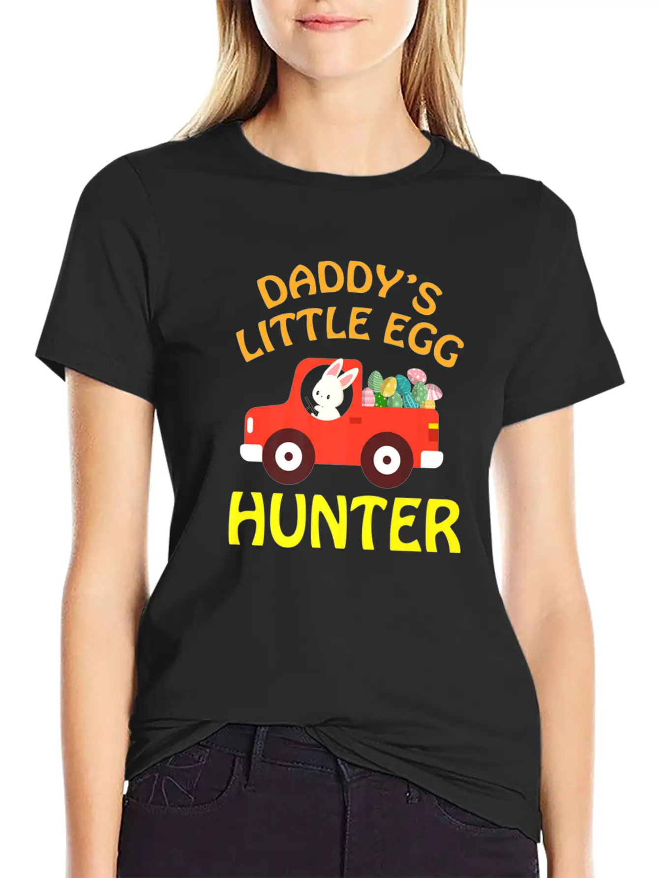 Bunny Drive Car Carring Eggs Daddys Little Egg Hu Basic Graphic T-Shirt ¨C Daily Comfort In Soft Cotton