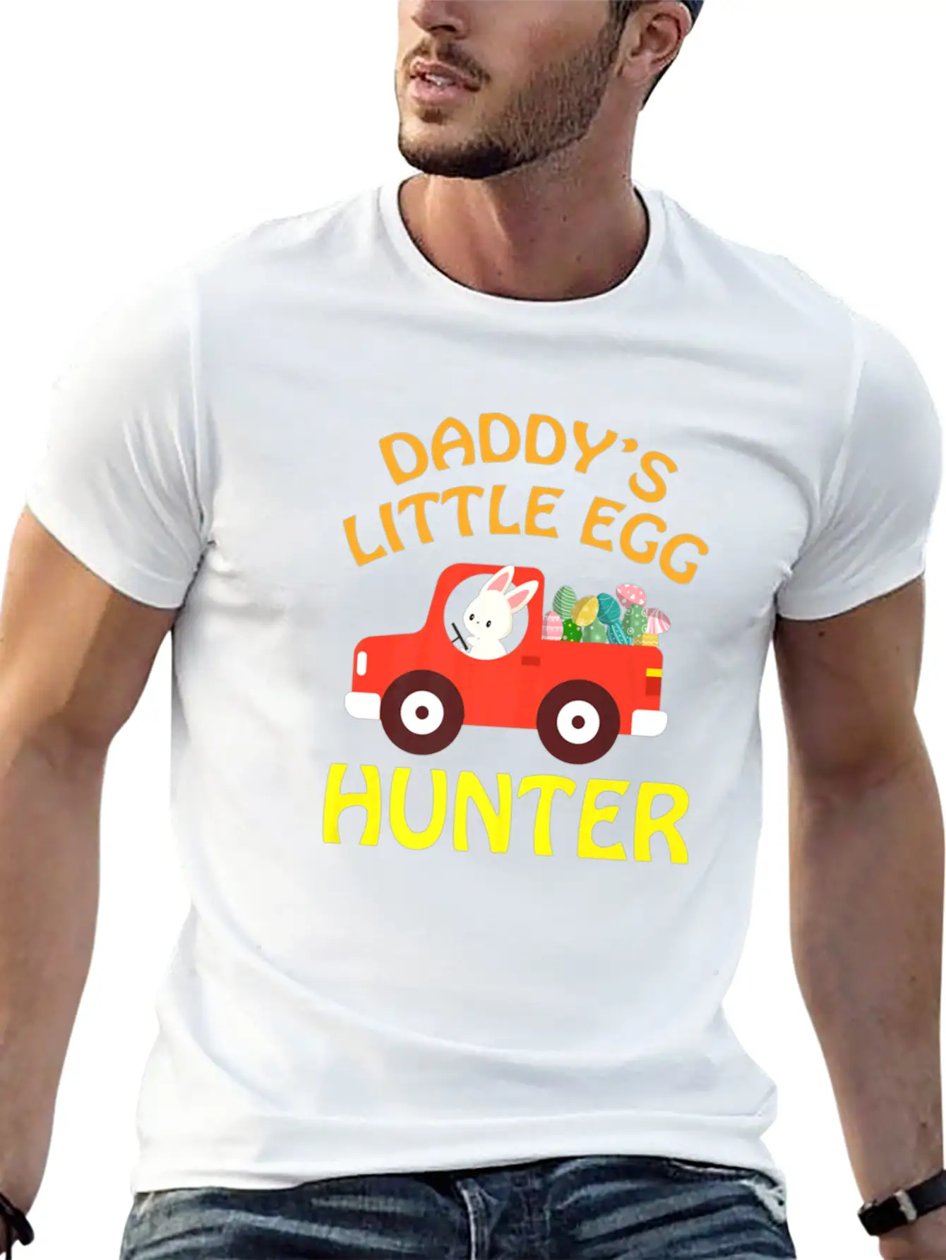 Bunny Drive Car Carring Eggs Daddys Little Egg Hu Basic Graphic T-Shirt ¨C Daily Comfort In Soft Cotton
