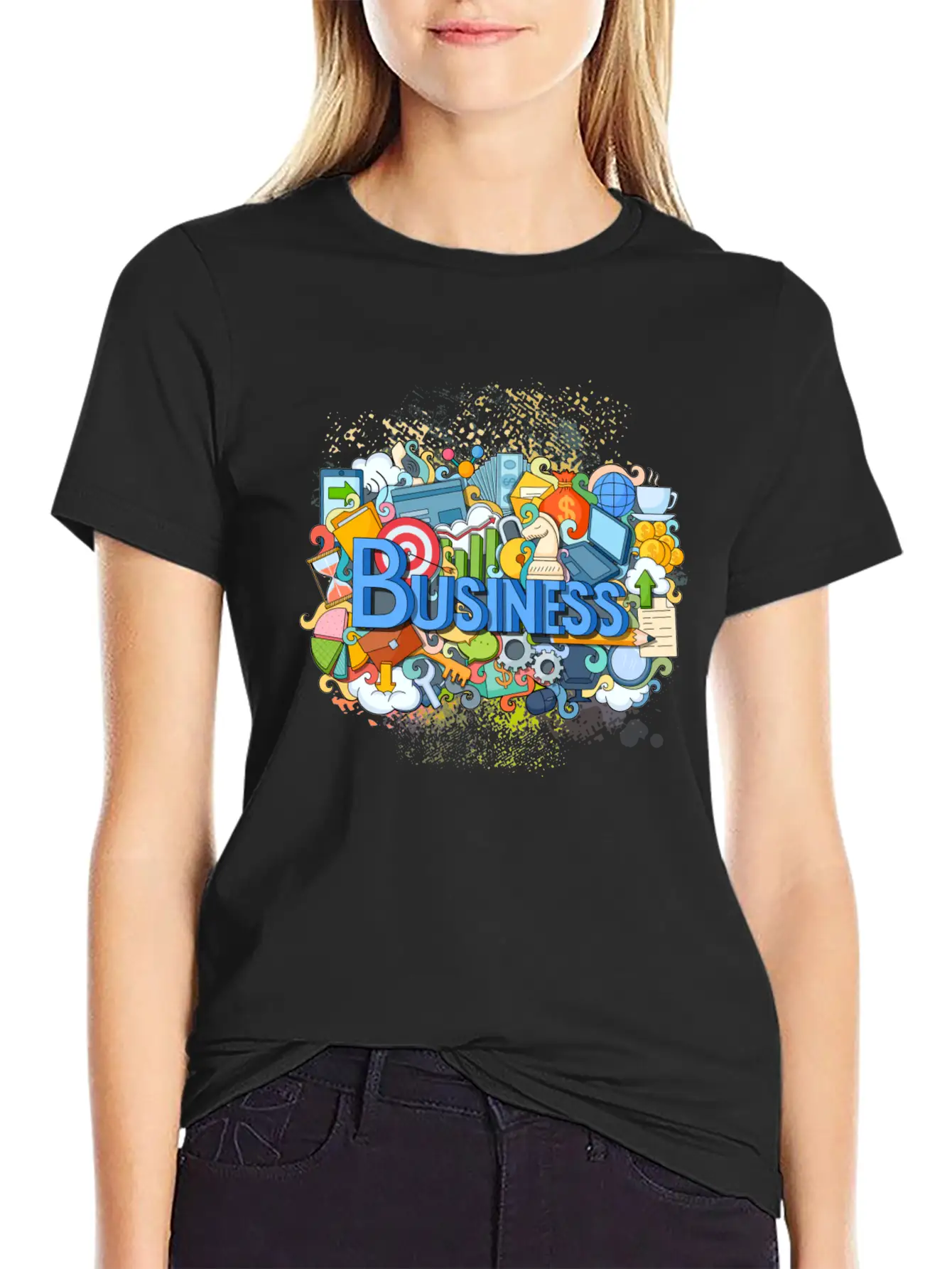 Business Theme Chess Pencil Chart Laptop Coffee Basic Graphic T-Shirt ¨C Daily Comfort In Soft Cotton