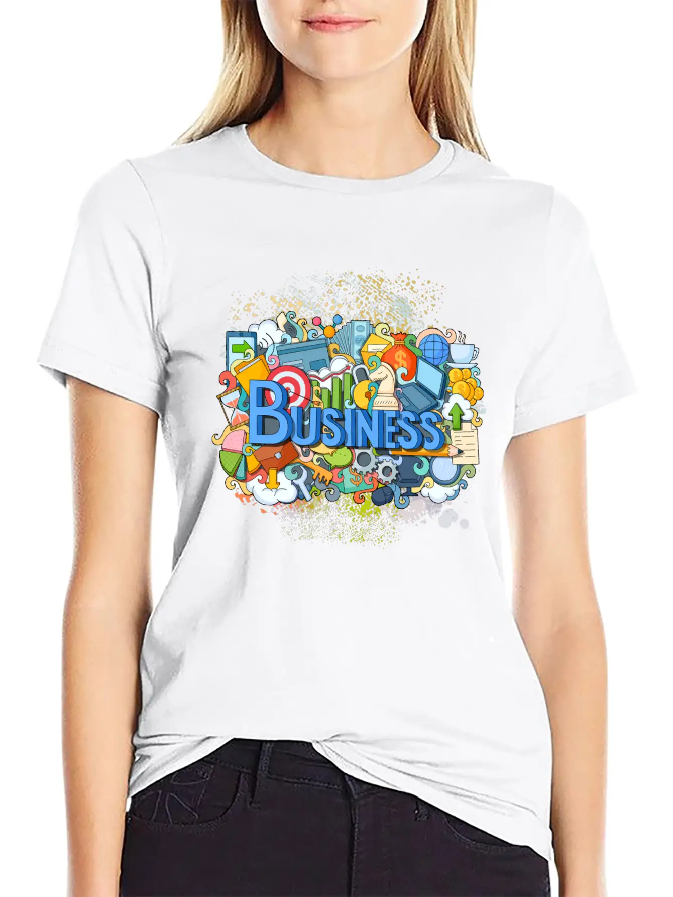 Business Theme Chess Pencil Chart Laptop Coffee Basic Graphic T-Shirt ¨C Daily Comfort In Soft Cotton