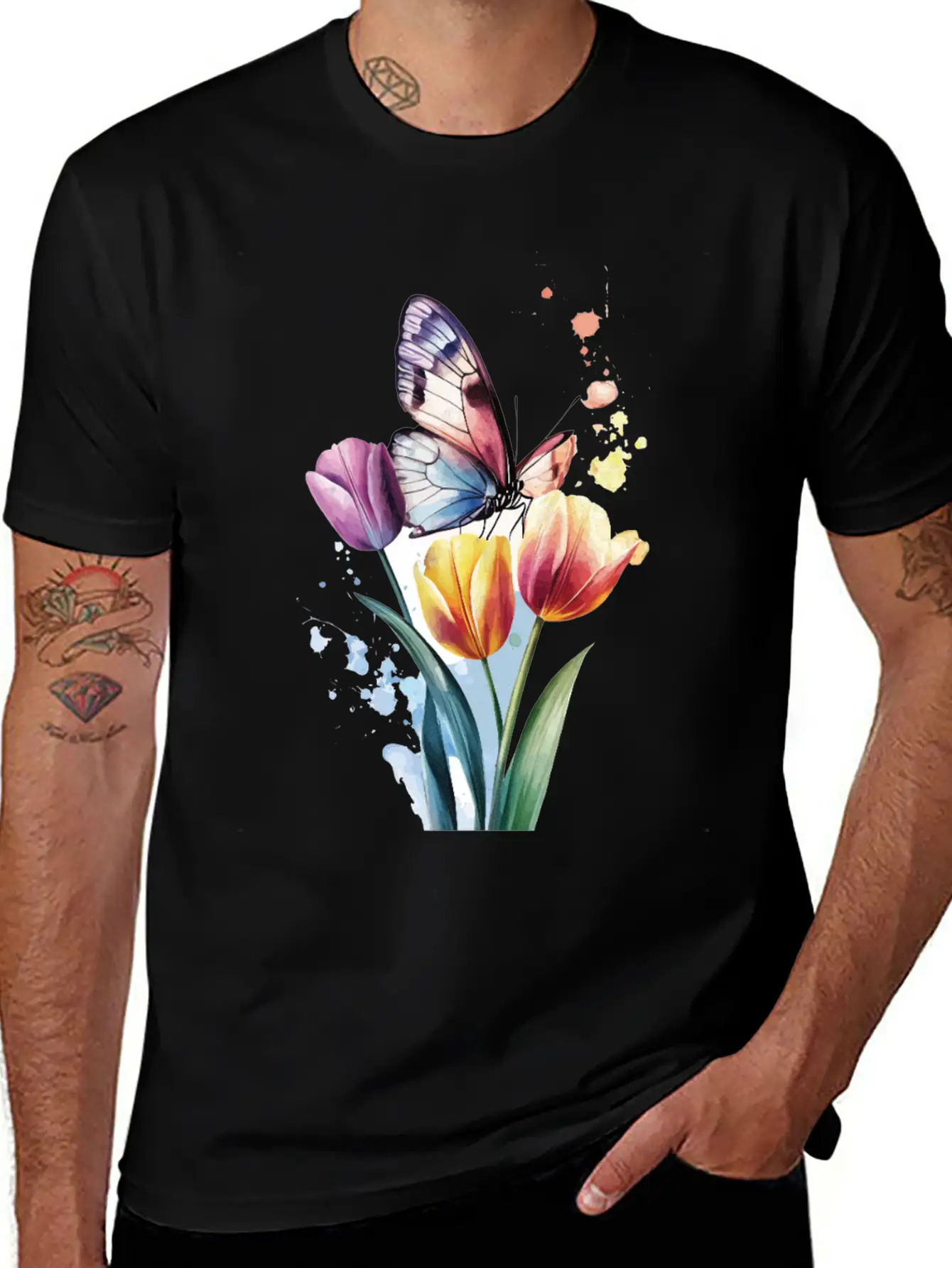 Butterfly Tulip Basic Graphic T-Shirt ¨C Daily Comfort In Soft Cotton