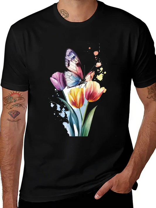 Butterfly Tulip Basic Graphic T-Shirt ¨C Daily Comfort In Soft Cotton