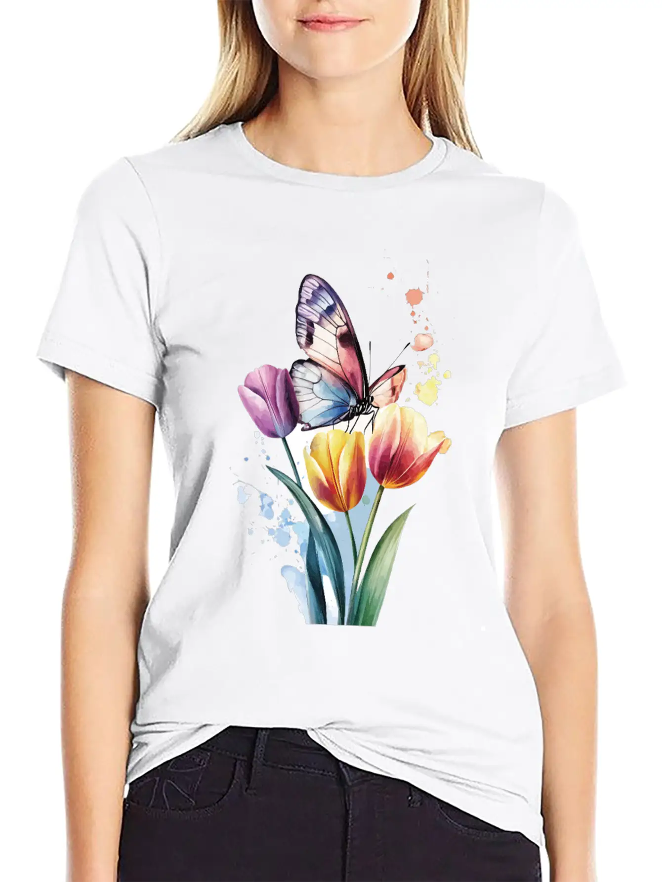 Butterfly Tulip Basic Graphic T-Shirt ¨C Daily Comfort In Soft Cotton
