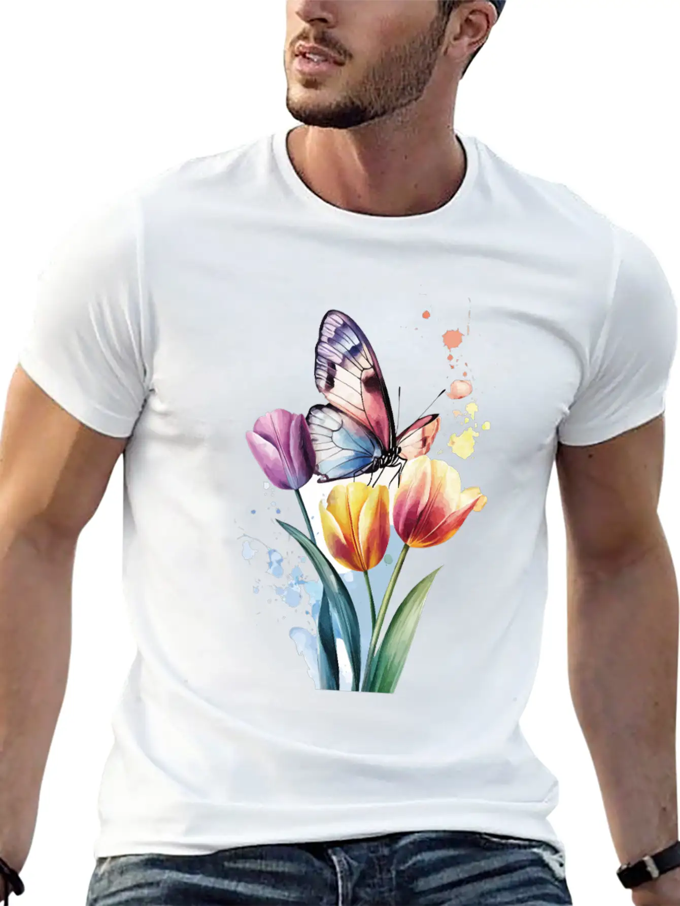 Butterfly Tulip Basic Graphic T-Shirt ¨C Daily Comfort In Soft Cotton