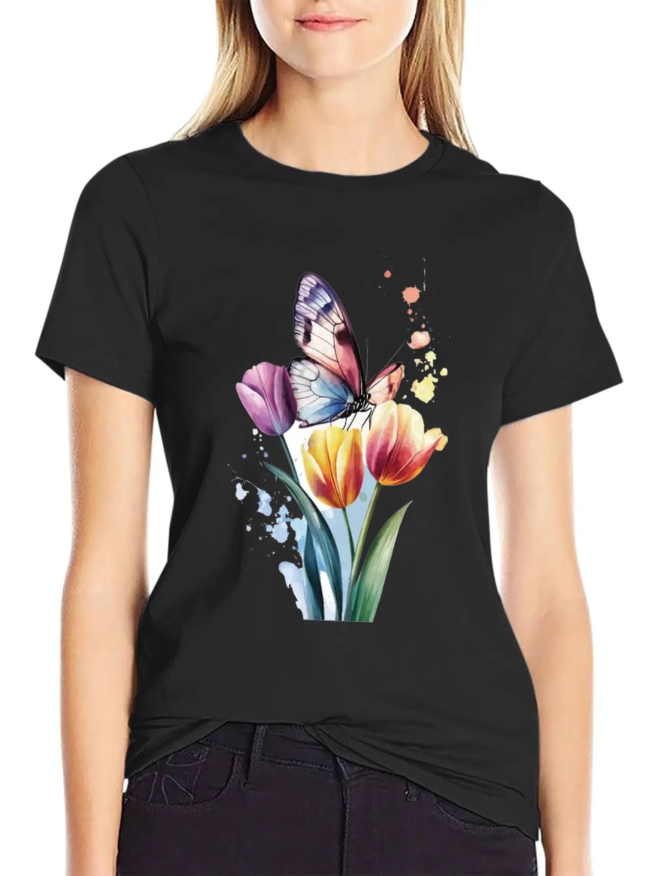 Butterfly Tulip Basic Graphic T-Shirt ¨C Daily Comfort In Soft Cotton