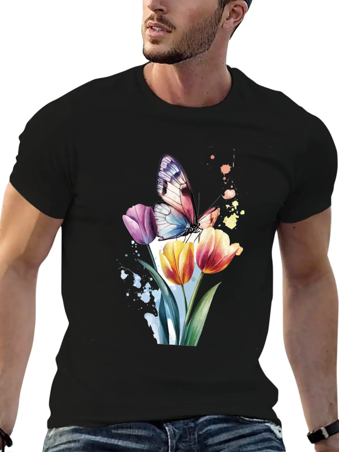 Butterfly Tulip Basic Graphic T-Shirt ¨C Daily Comfort In Soft Cotton