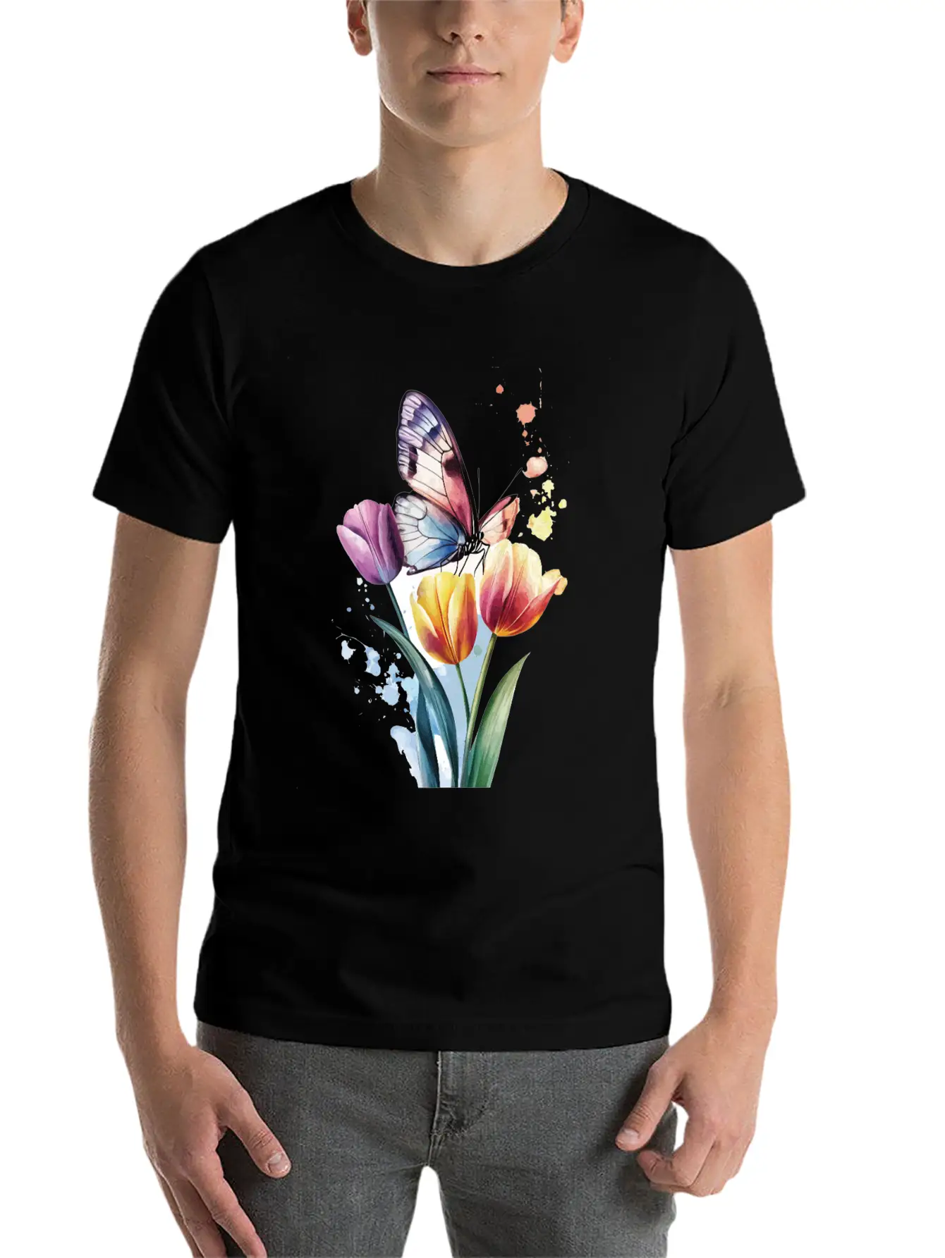 Butterfly Tulip Basic Graphic T-Shirt ¨C Daily Comfort In Soft Cotton