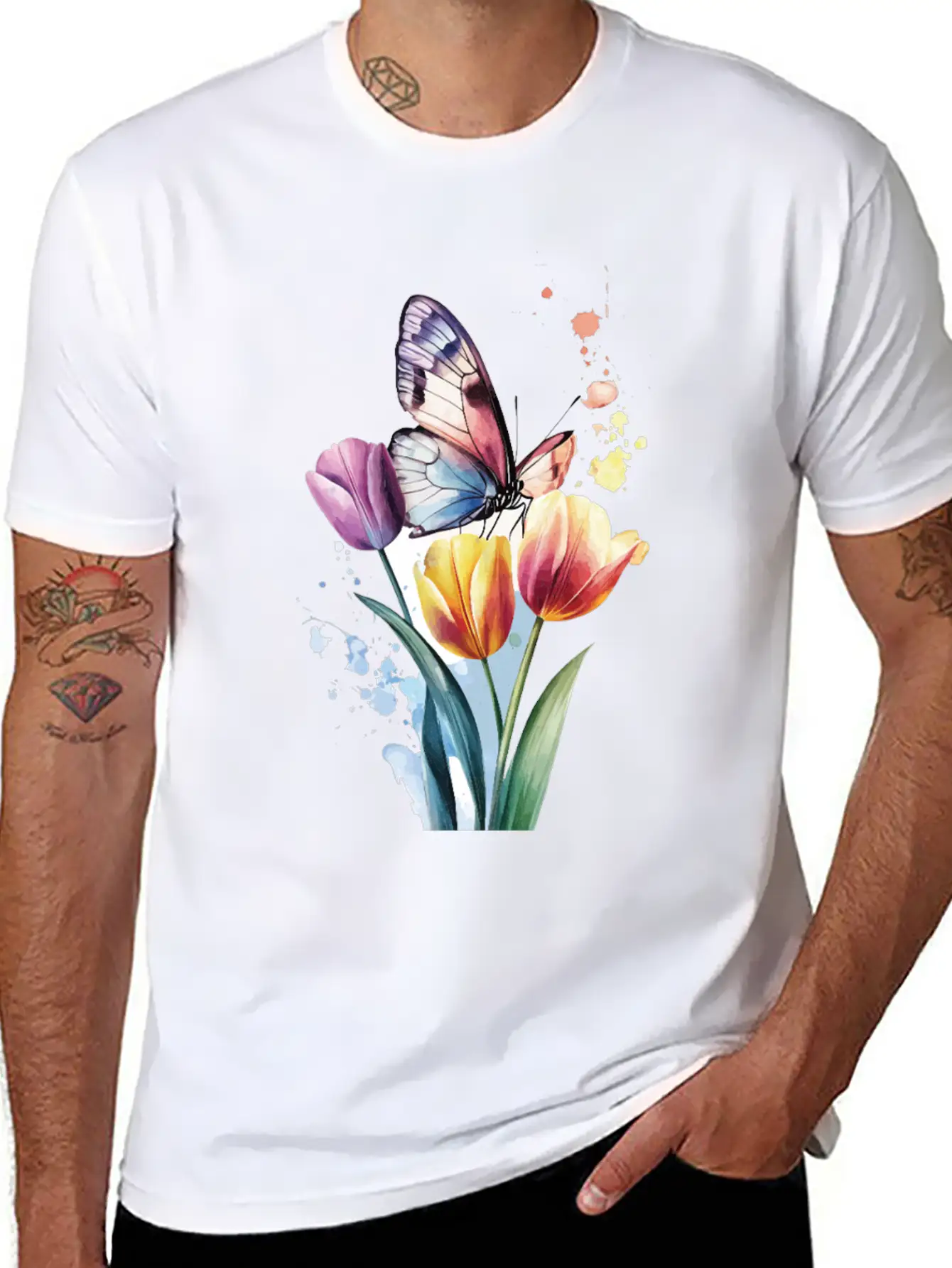Butterfly Tulip Basic Graphic T-Shirt ¨C Daily Comfort In Soft Cotton
