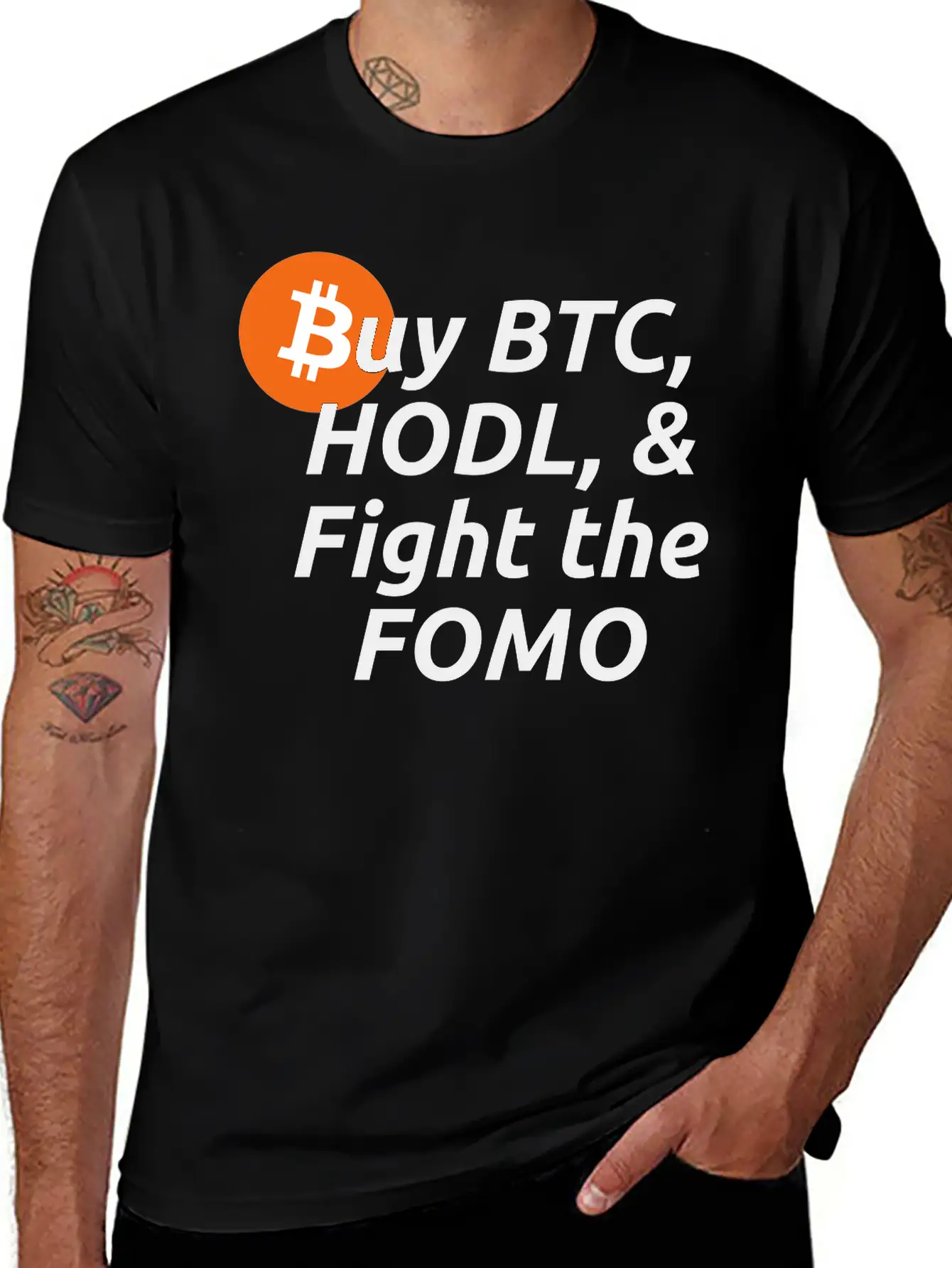Buy BTC HODL Fight The FOMO Crypto Clothing Basic Graphic T-Shirt ¨C Daily Comfort In Soft Cotton