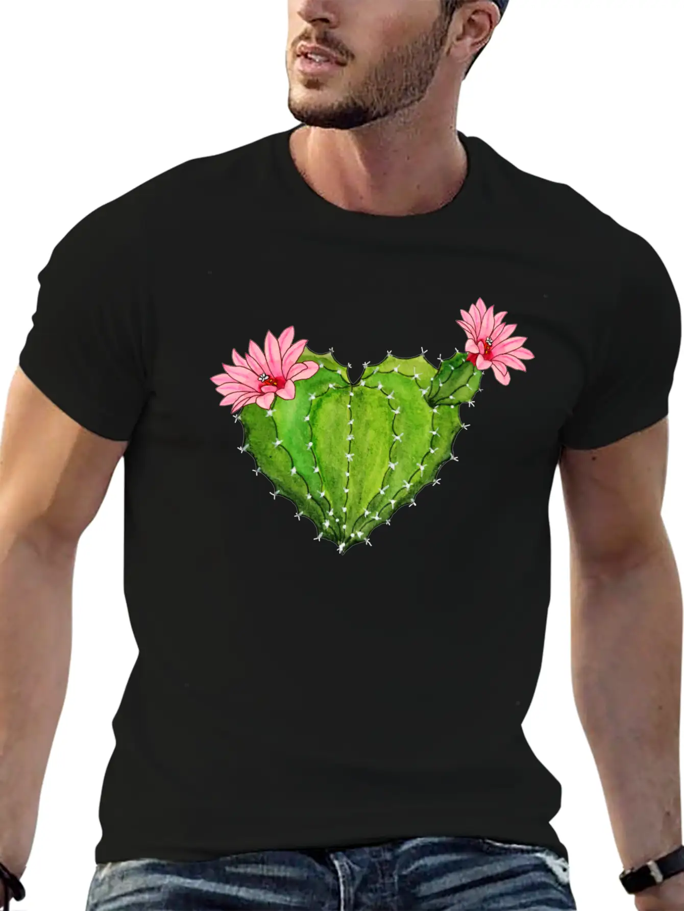 Cactus Heart - Cactus Blossoms - Flower - Cactus Basic Graphic T-Shirt ¨C Daily Comfort In Soft Cotton