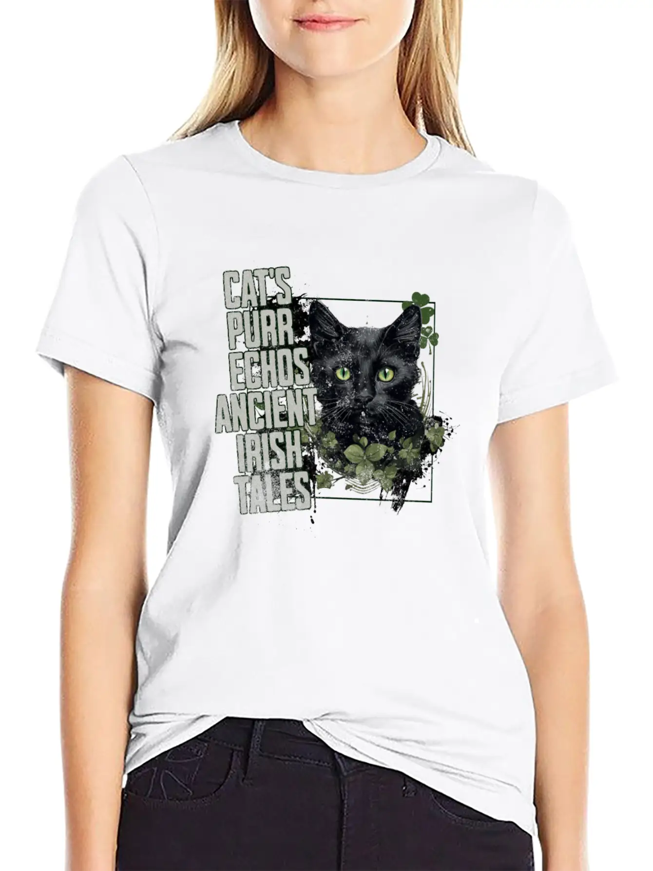 CAT ECHOS ANCIENT IRISH TALES Feline Kitty Design Soft Cotton Short Sleeve Tee ¨C Unisex Wardrobe Staple