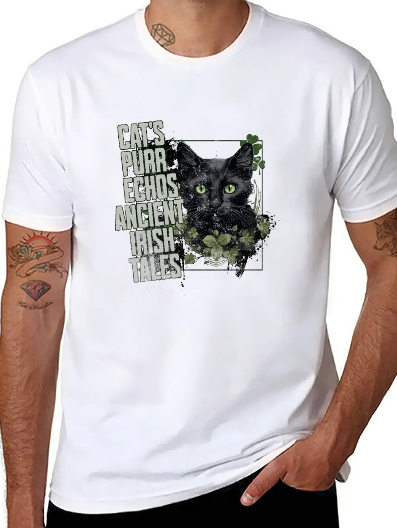 CAT ECHOS ANCIENT IRISH TALES Feline Kitty Design Soft Cotton Short Sleeve Tee ¨C Unisex Wardrobe Staple