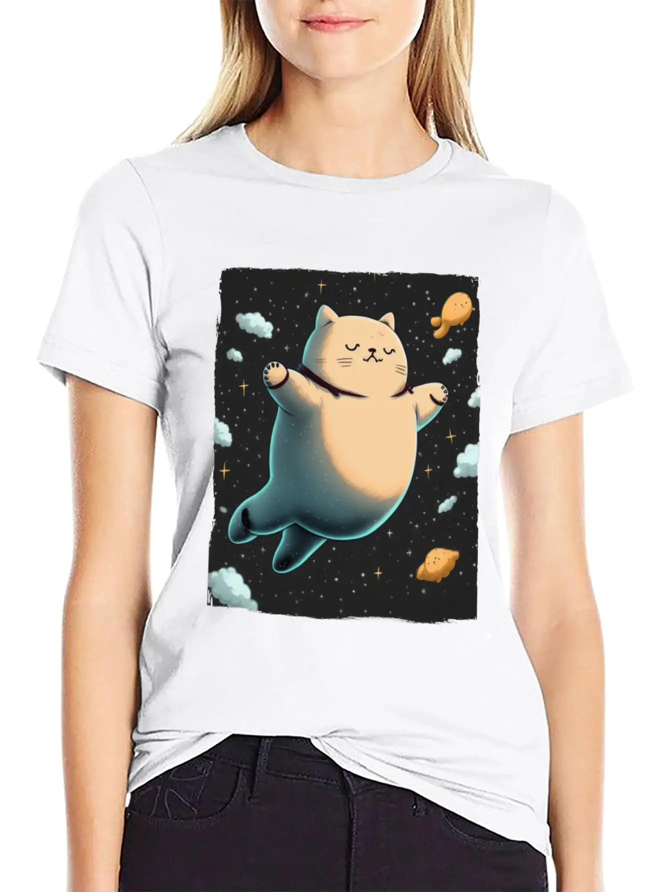Cat Kitten Space Outer Space Atmosphere Universe Basic Graphic T-Shirt ¨C Daily Comfort In Soft Cotton