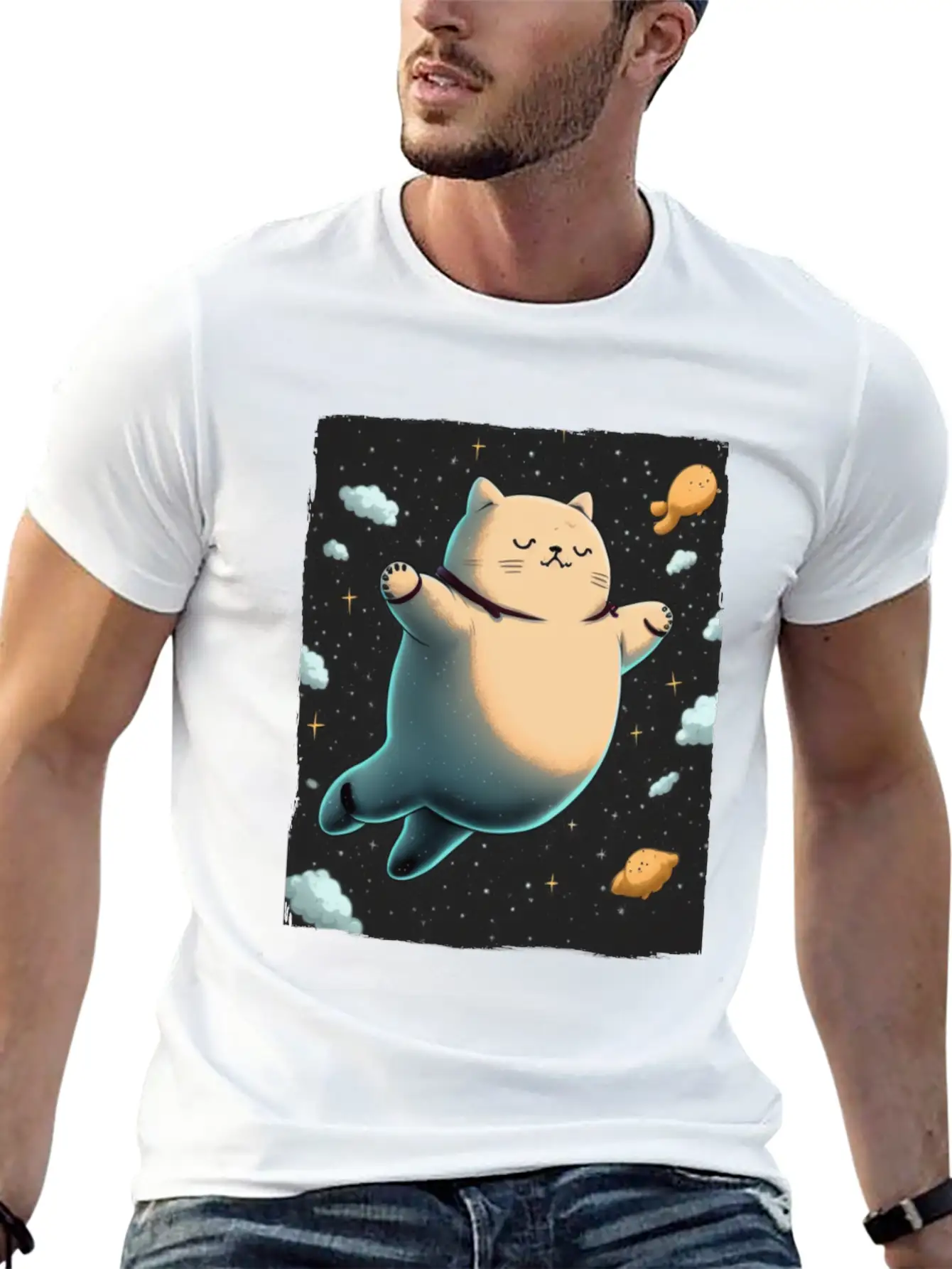 Cat Kitten Space Outer Space Atmosphere Universe Basic Graphic T-Shirt ¨C Daily Comfort In Soft Cotton